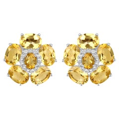 Boucles d'oreilles florales en citrine naturelle et topaze blanche 8,9 carats au total