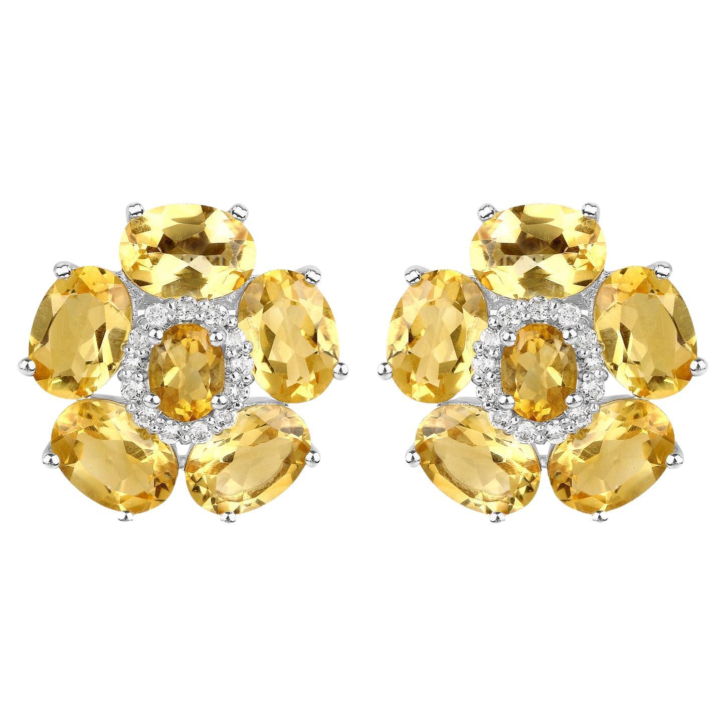 Natural Citrine and White Topaz Floral Earrings 8.9 Carats Total For Sale