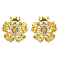 Natural Citrine and White Topaz Floral Earrings 8.9 Carats Total
