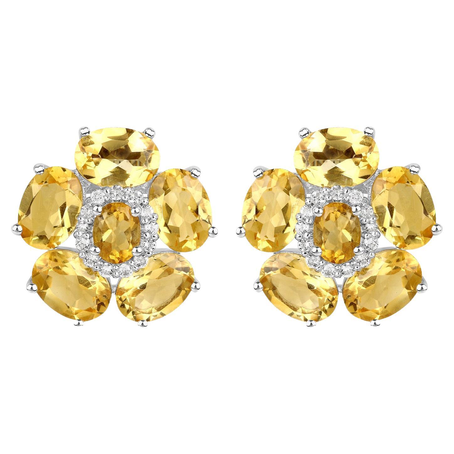 Boucles d'oreilles florales en citrine naturelle et topaze blanche 8,9 carats au total en vente