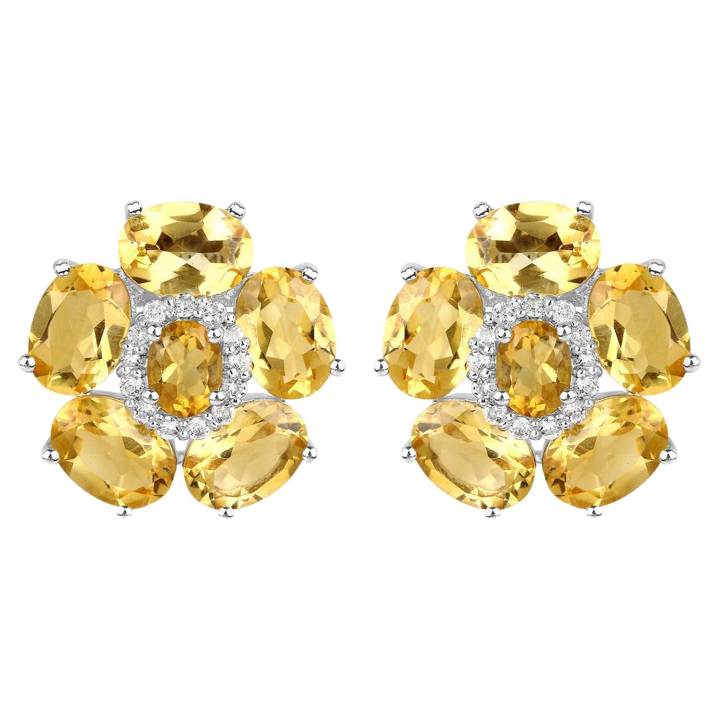 Boucles d'oreilles florales en citrine naturelle et topaze blanche 8,9 carats au total