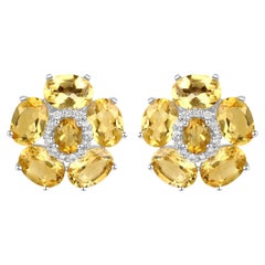 Boucles d'oreilles florales en citrine naturelle et topaze blanche 8,9 carats au total