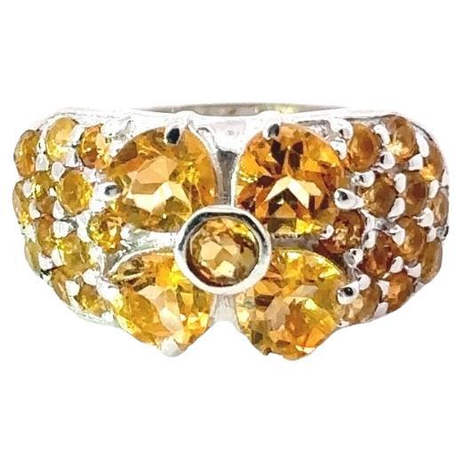 For Sale:  Natural Citrine Birth Flower Cluster Ring in 925 Silver Fine Jewelry for Mom