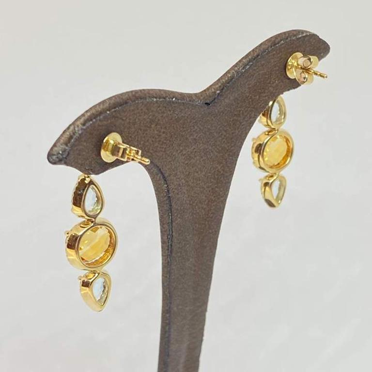 Natural Citrine, Blue Topaz, Diamond Dangle Drop Post Earrings 6.85ctw 14k In New Condition For Sale In Carmel-by-the-Sea, CA
