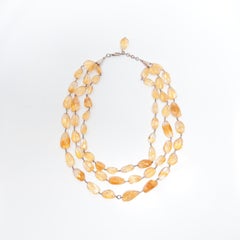 Natural Citrine Briolette Necklace in Hand-Wrapped Sterling Silver, Three-Strand