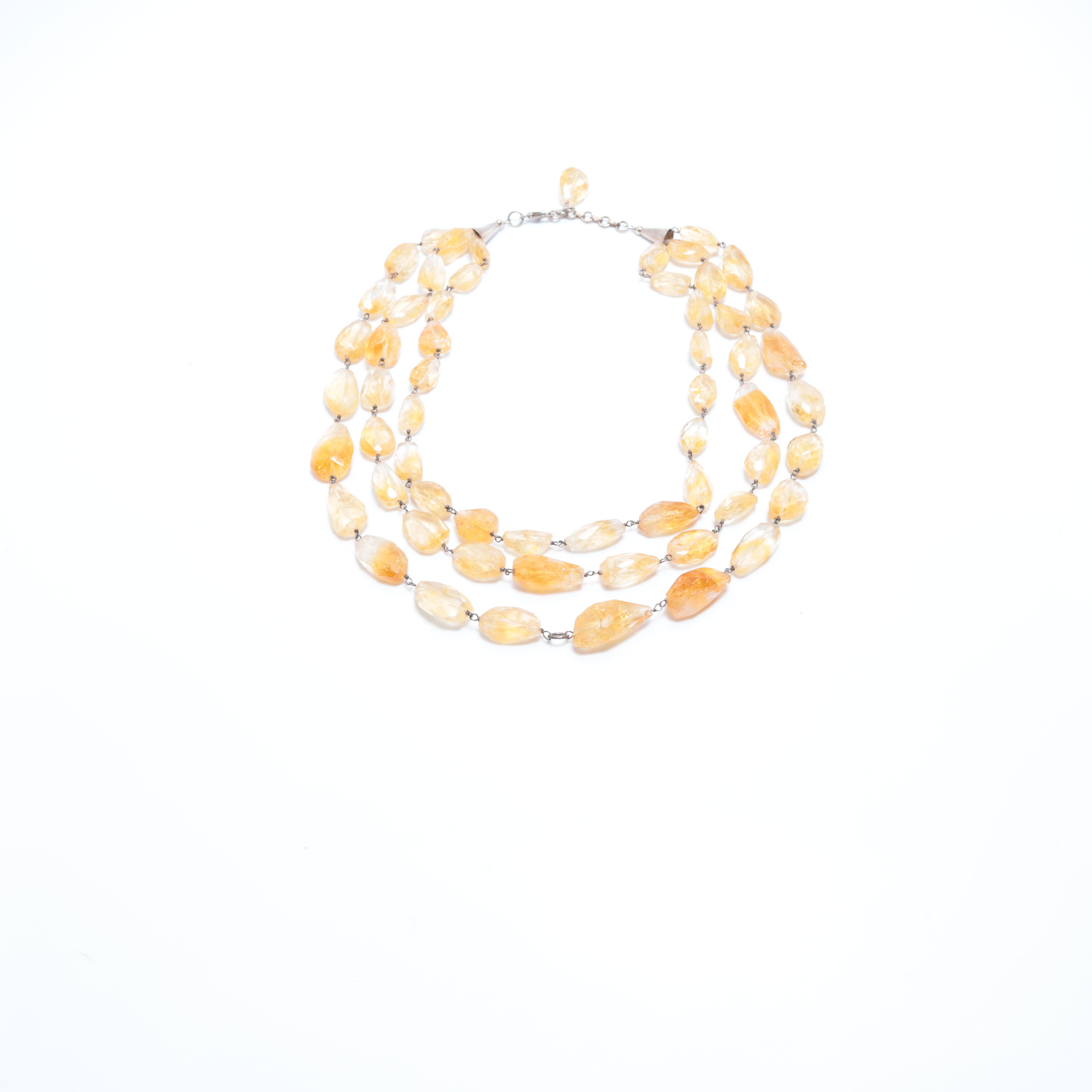 Collar Briolette de Citrino Natural en Plata de Ley Envuelta a Mano, Tres vueltas Artesano en venta