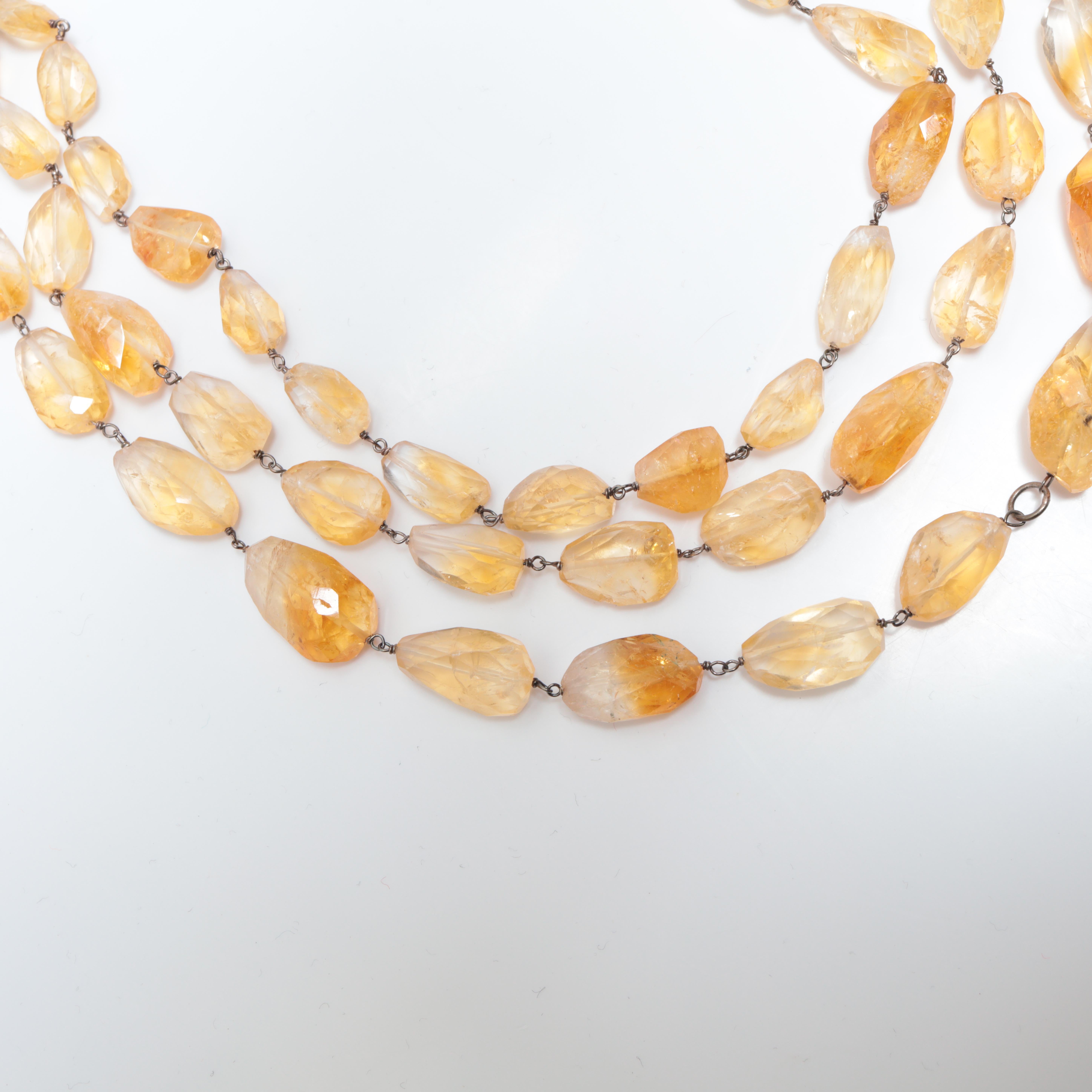 Collar Briolette de Citrino Natural en Plata de Ley Envuelta a Mano, Tres vueltas Corte Briolette en venta