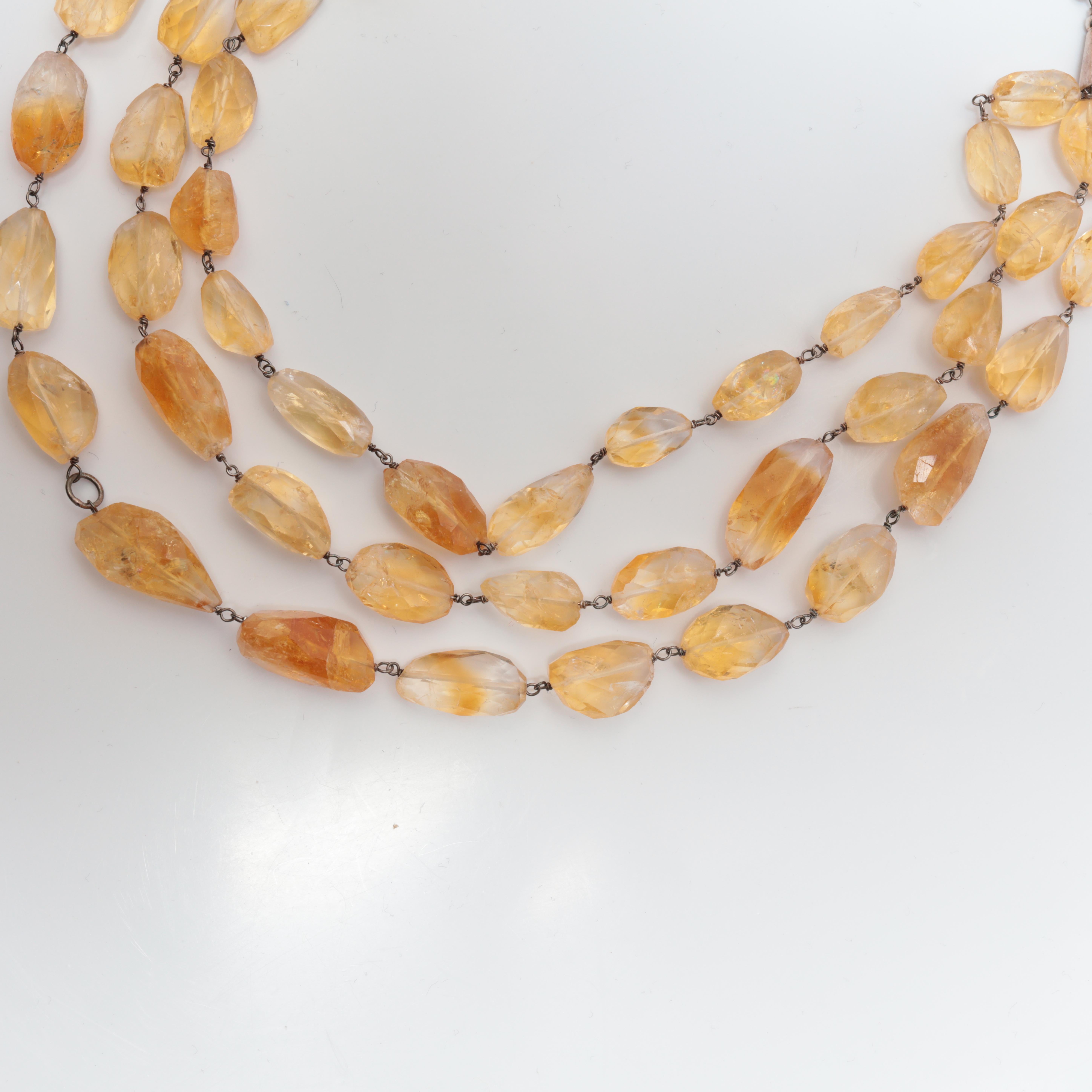 Collar Briolette de Citrino Natural en Plata de Ley Envuelta a Mano, Tres vueltas en Excelente estado para la venta en Southbury, CT