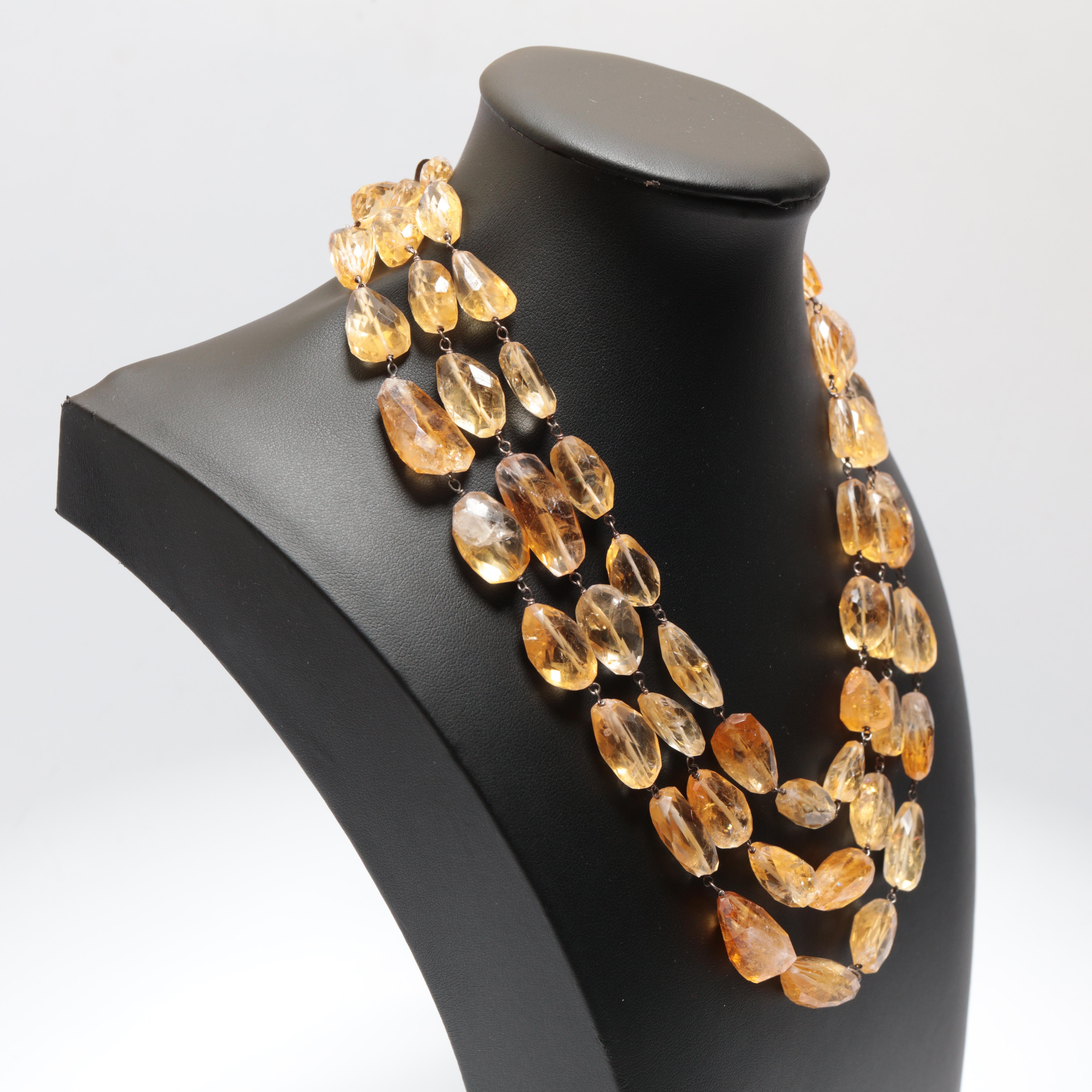 Collar Briolette de Citrino Natural en Plata de Ley Envuelta a Mano, Tres vueltas en venta 2