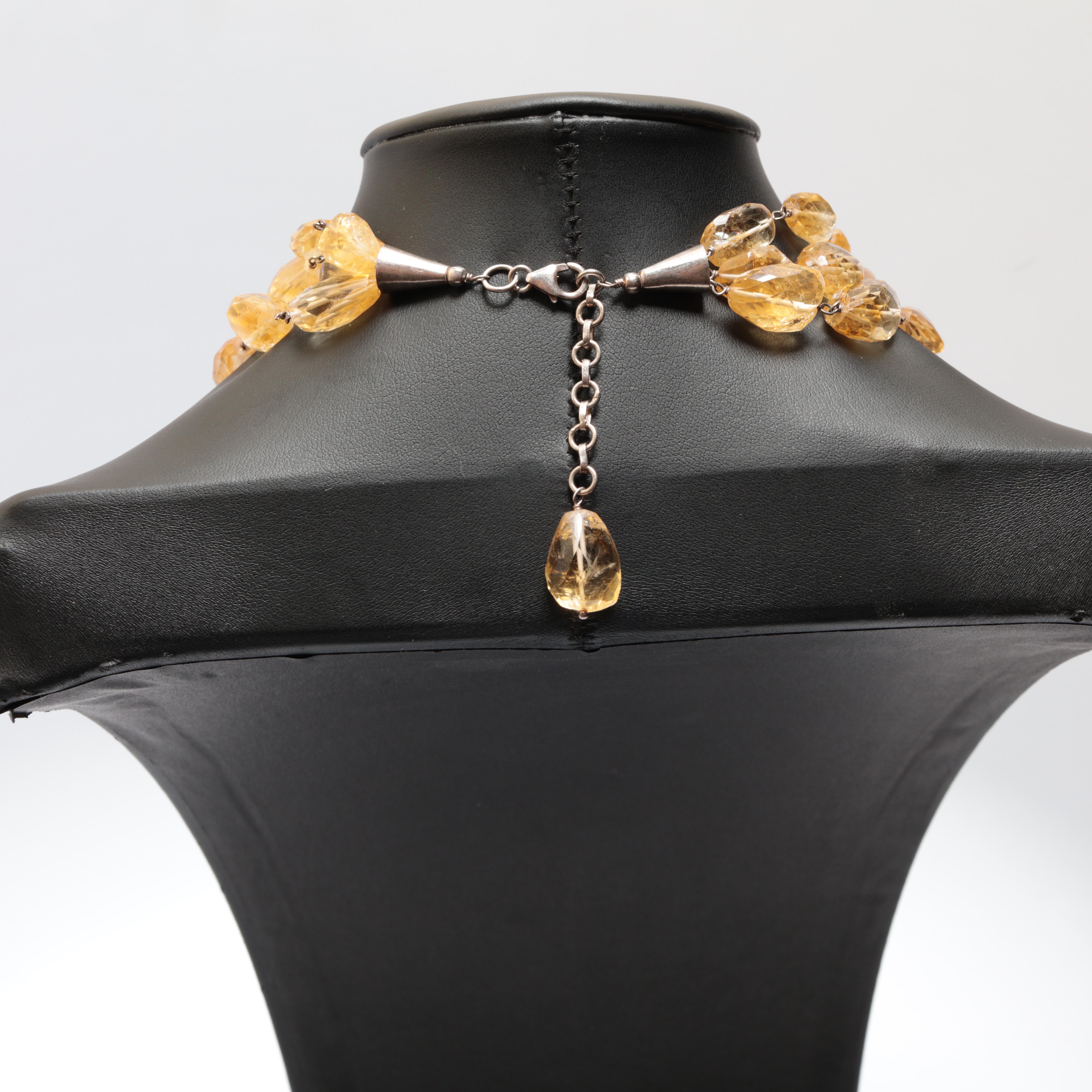 Collar Briolette de Citrino Natural en Plata de Ley Envuelta a Mano, Tres vueltas en venta 3