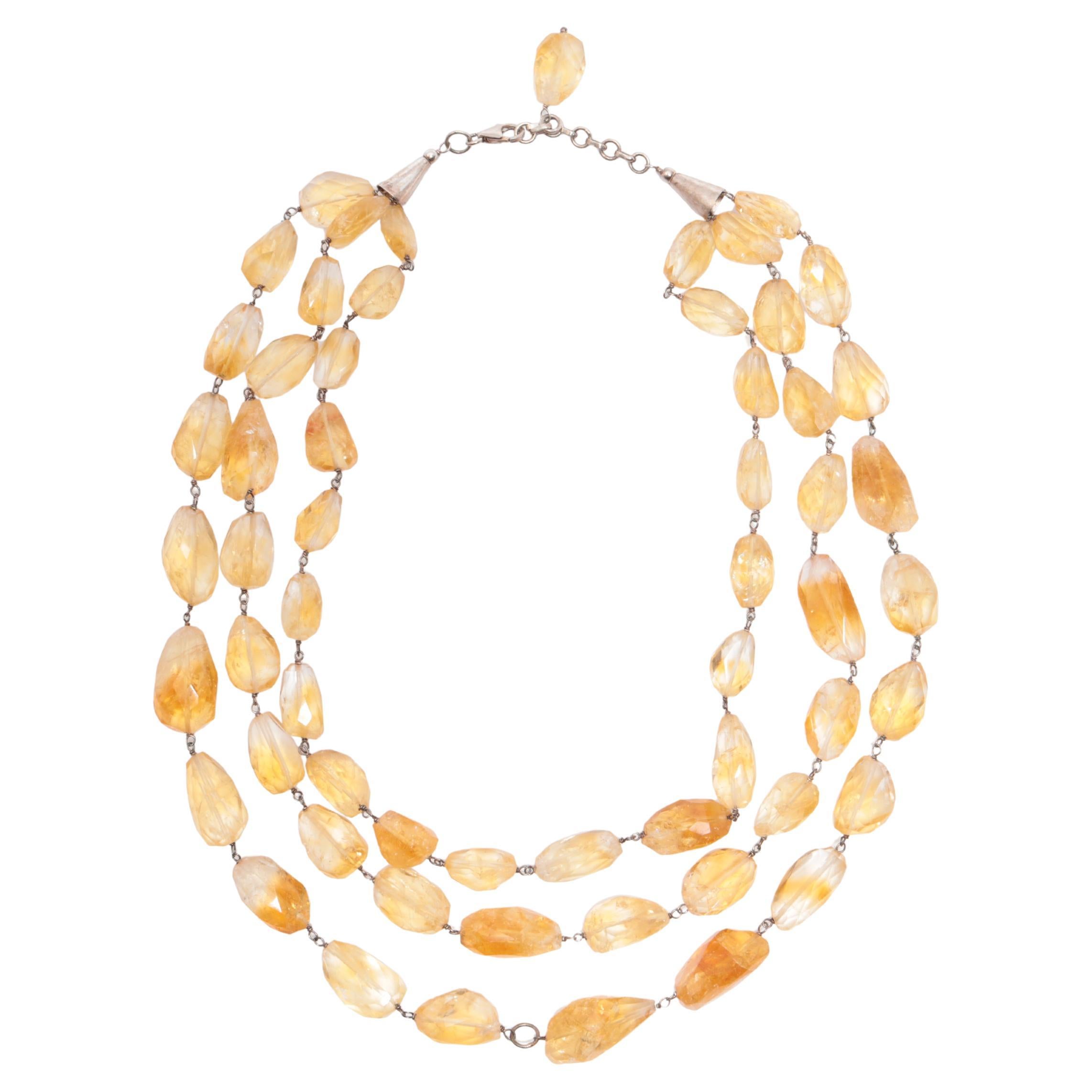 Collar Briolette de Citrino Natural en Plata de Ley Envuelta a Mano, Tres vueltas en venta