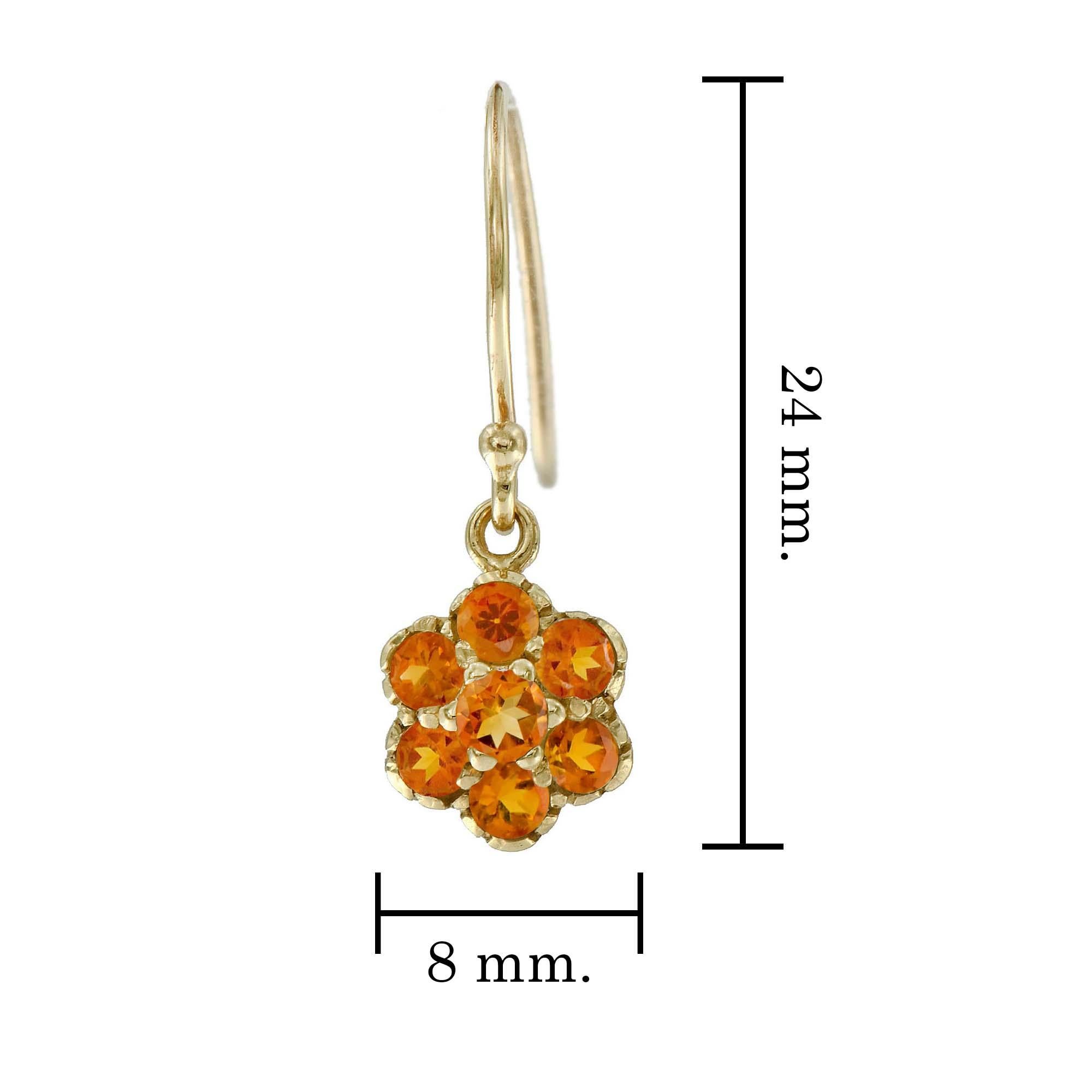 Natürliche Citrin Cluster Vintage-Ohrringe im Vintage-Stil mit Blumentropfen aus massivem 9K Gold im Zustand „Neu“ im Angebot in Bangkok, TH