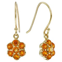 Natural Citrine Cluster Vintage Style Floral Drop Earrings in Solid 9K Gold