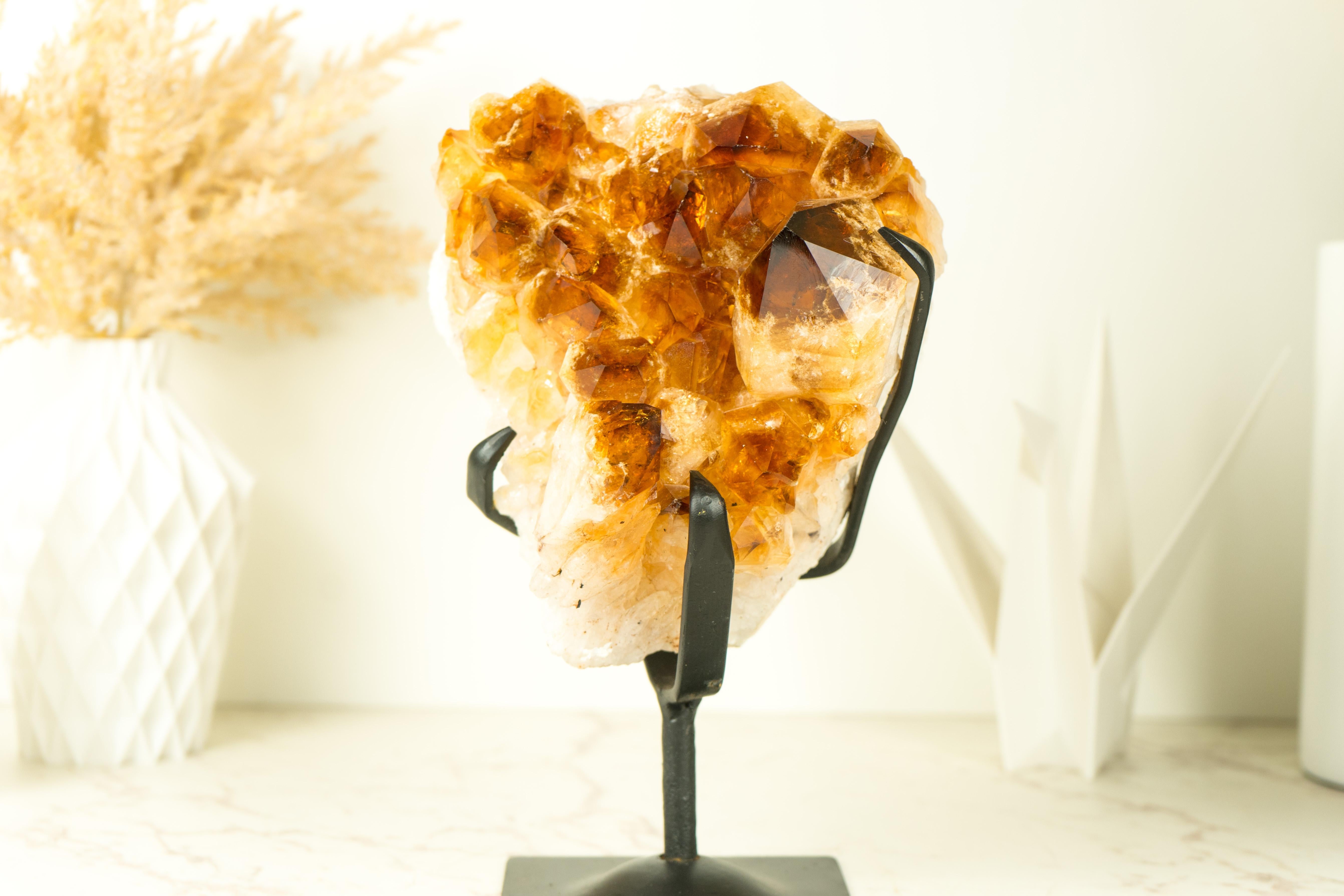 Brazilian Natural Citrine Cluster with AAA Large Madeira Orange Citrine Druzy For Sale