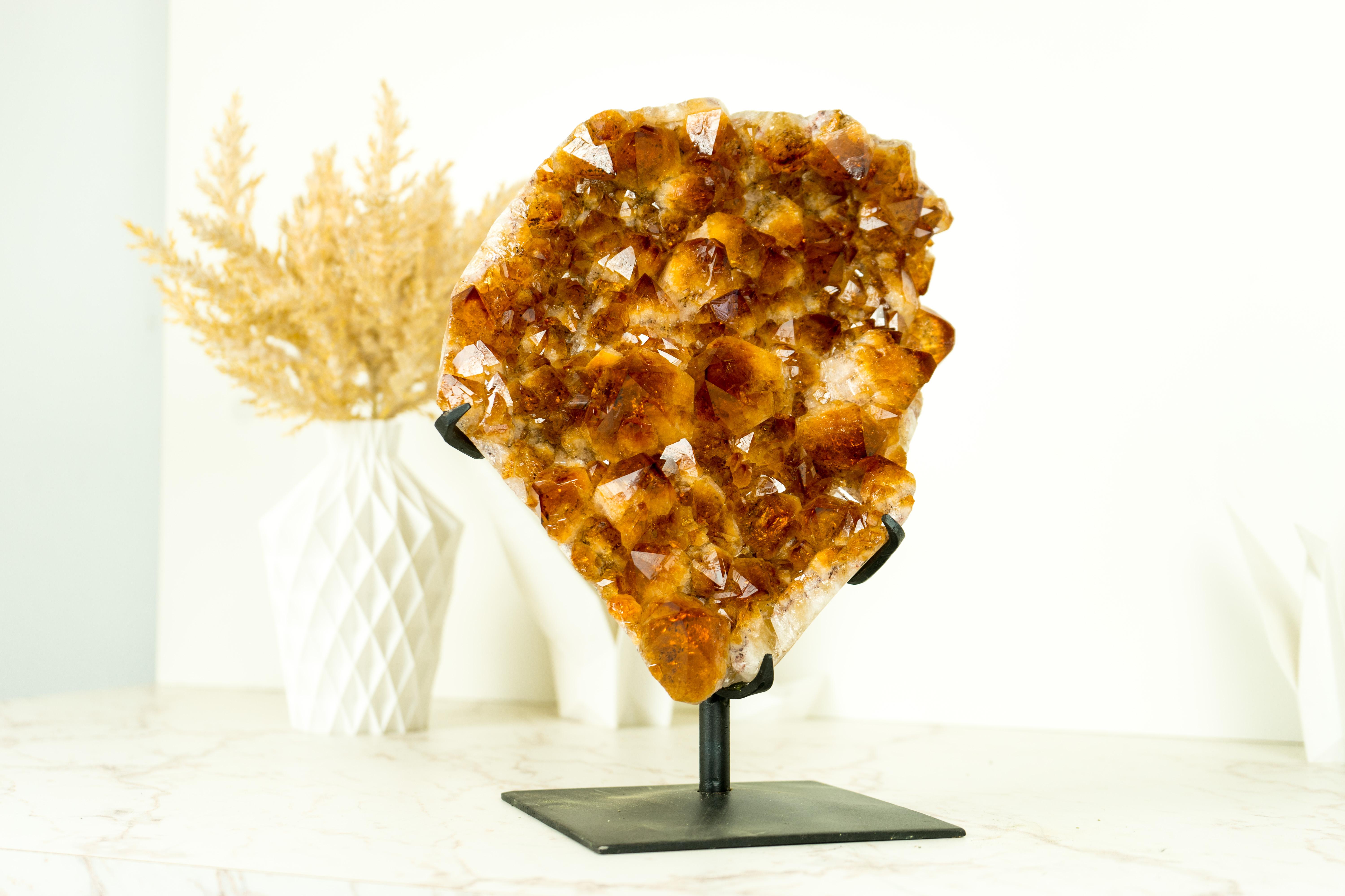 Natural Citrine Cluster with AAA, Large Madeira Orange Citrine Druzy on Stand For Sale 3