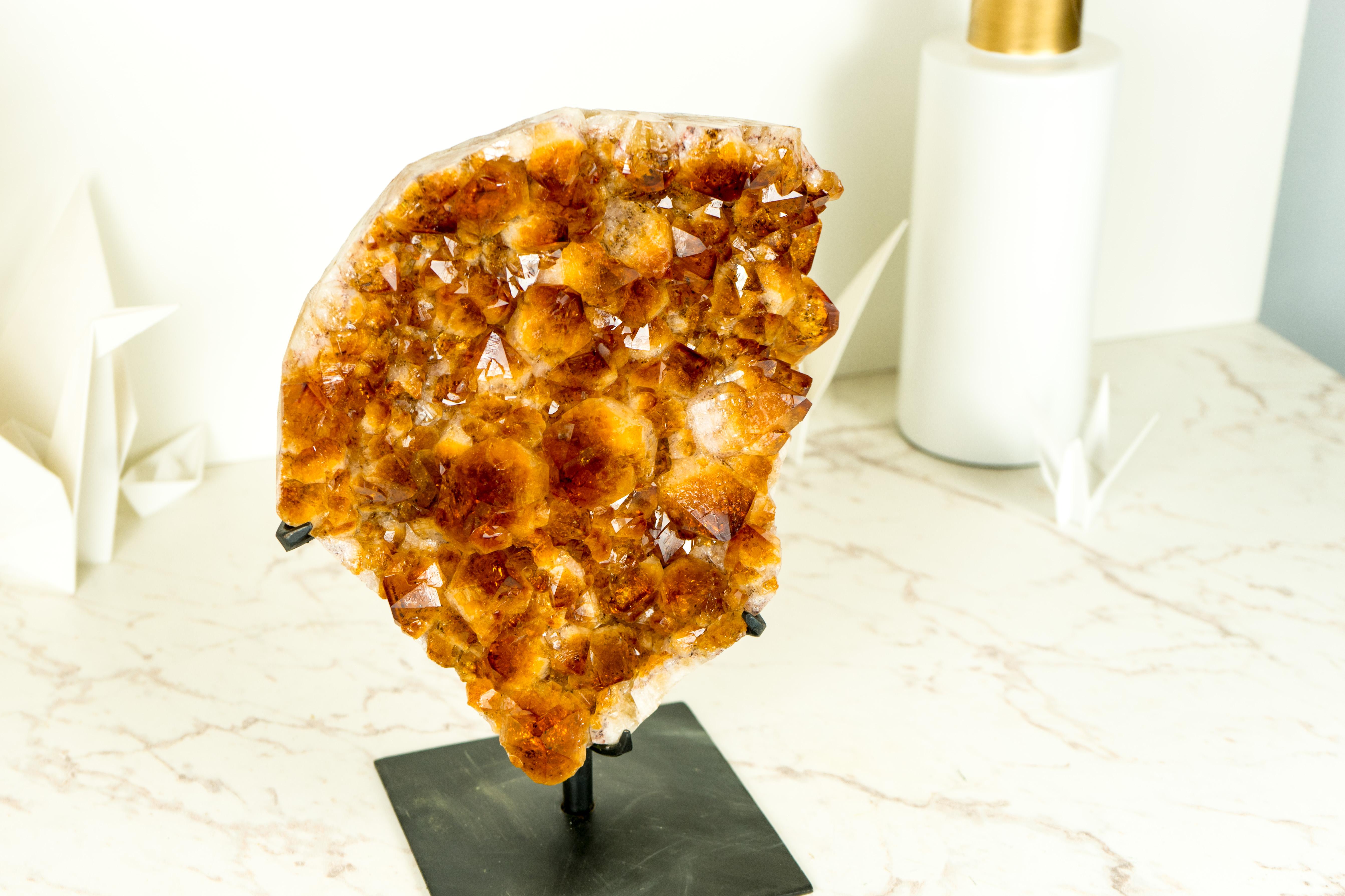 Natural Citrine Cluster with AAA, Large Madeira Orange Citrine Druzy on Stand For Sale 4