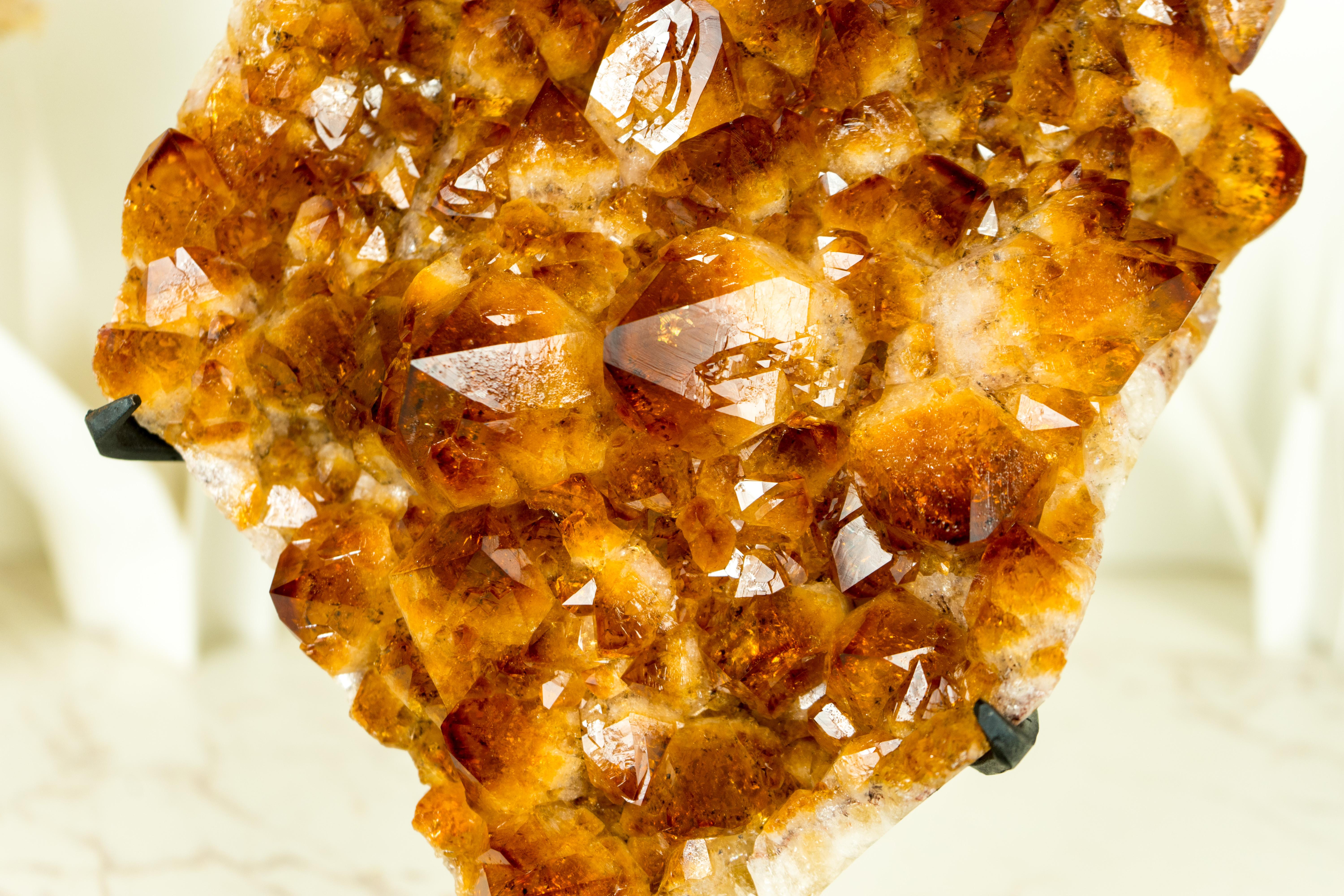 Brazilian Natural Citrine Cluster with AAA, Large Madeira Orange Citrine Druzy on Stand For Sale