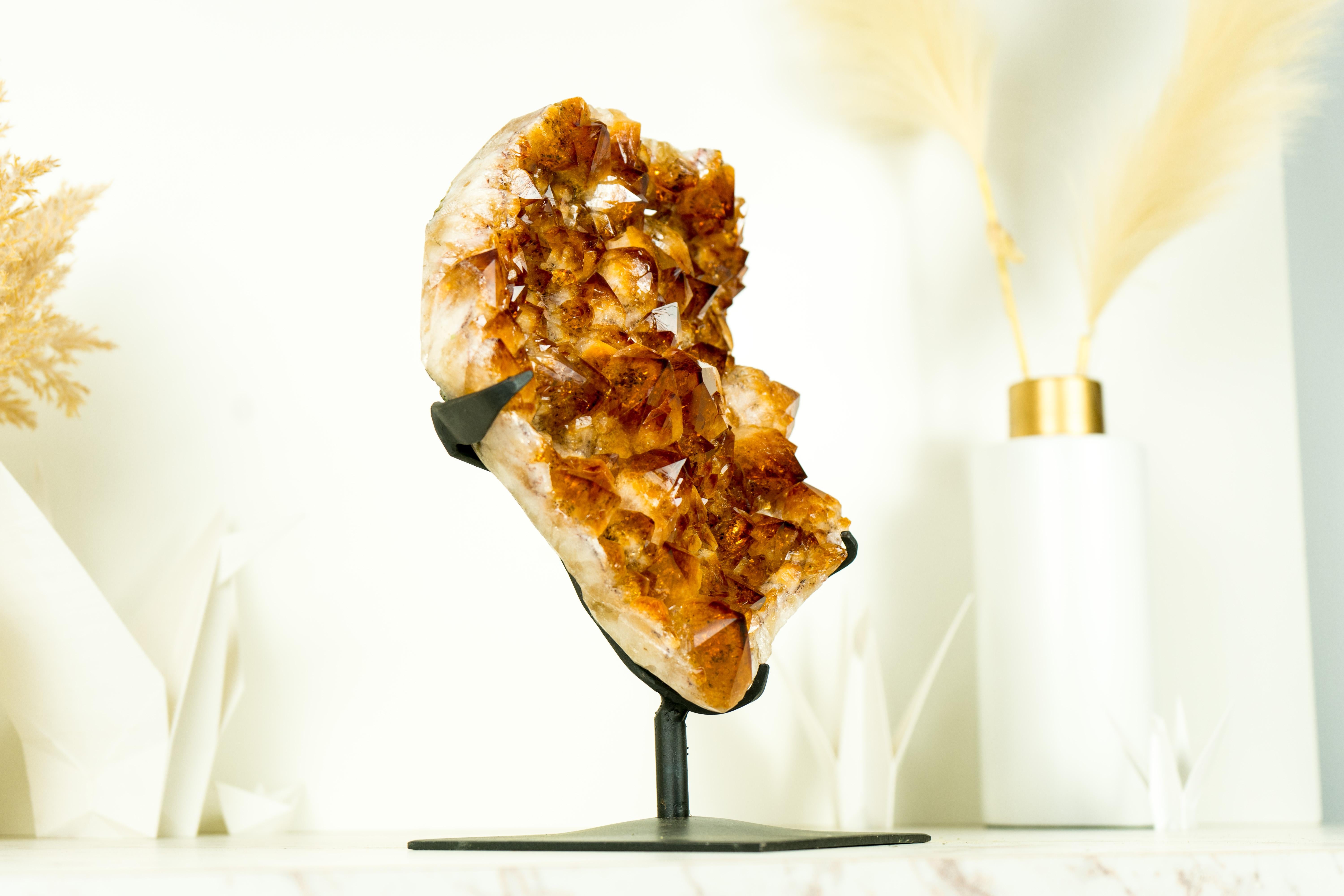 Amethyst Natural Citrine Cluster with AAA, Large Madeira Orange Citrine Druzy on Stand For Sale