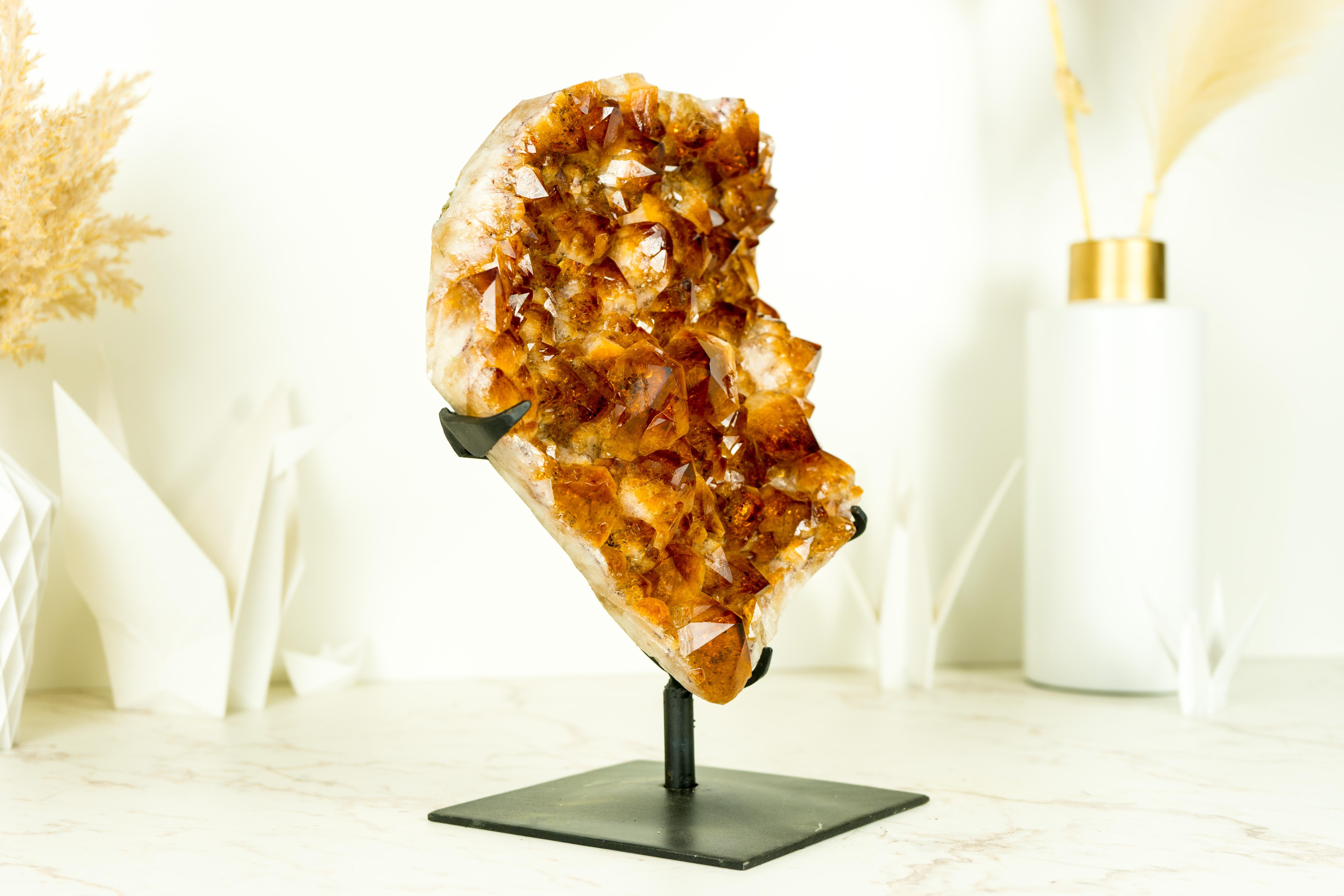 Natural Citrine Cluster with AAA, Large Madeira Orange Citrine Druzy on Stand For Sale 1