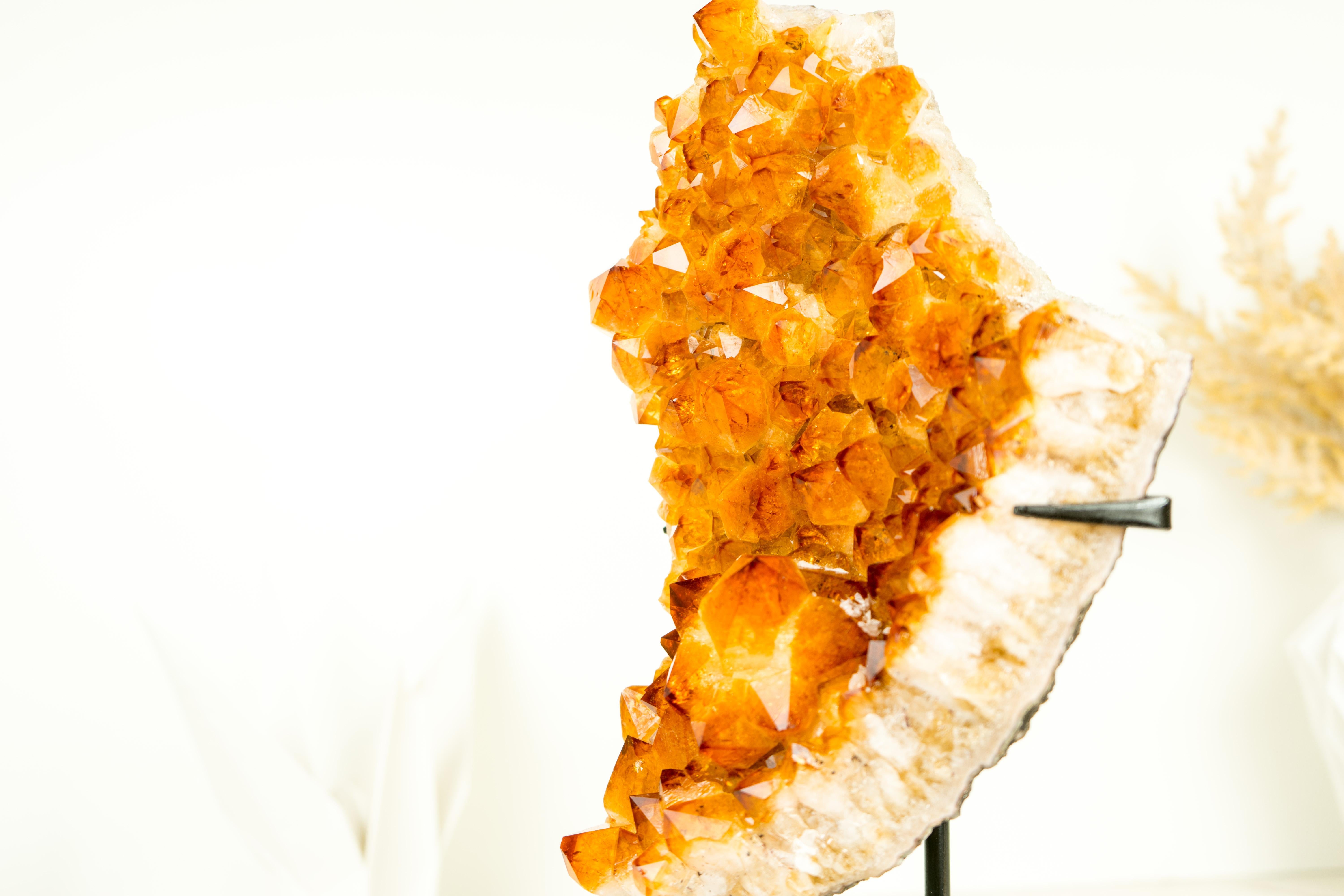 Brazilian Natural Citrine Cluster with Crystal Flower, Golden Orange Color, Natural Decor For Sale