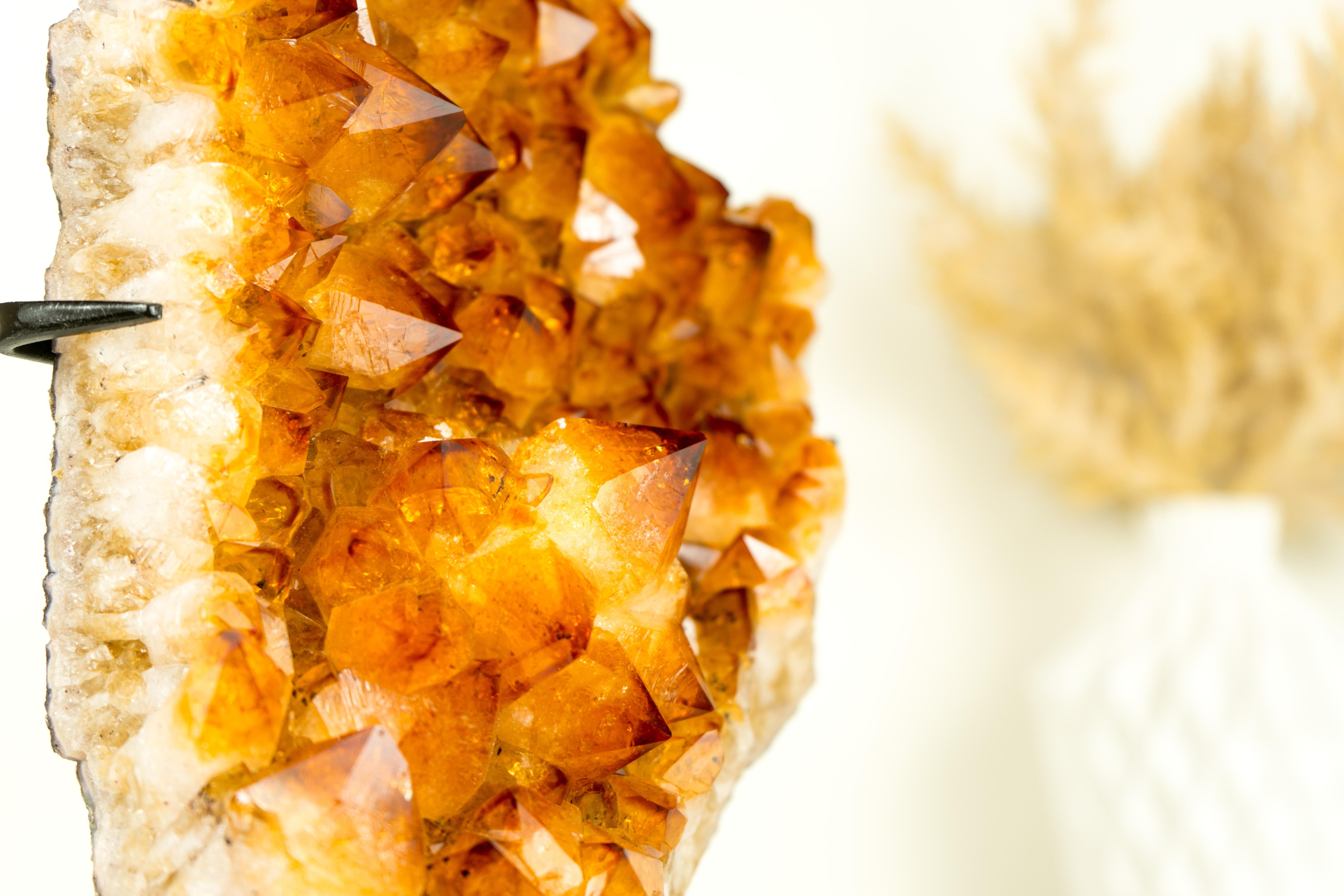 Agate Natural Citrine Cluster with Crystal Flower, Golden Orange Color, Natural Decor For Sale