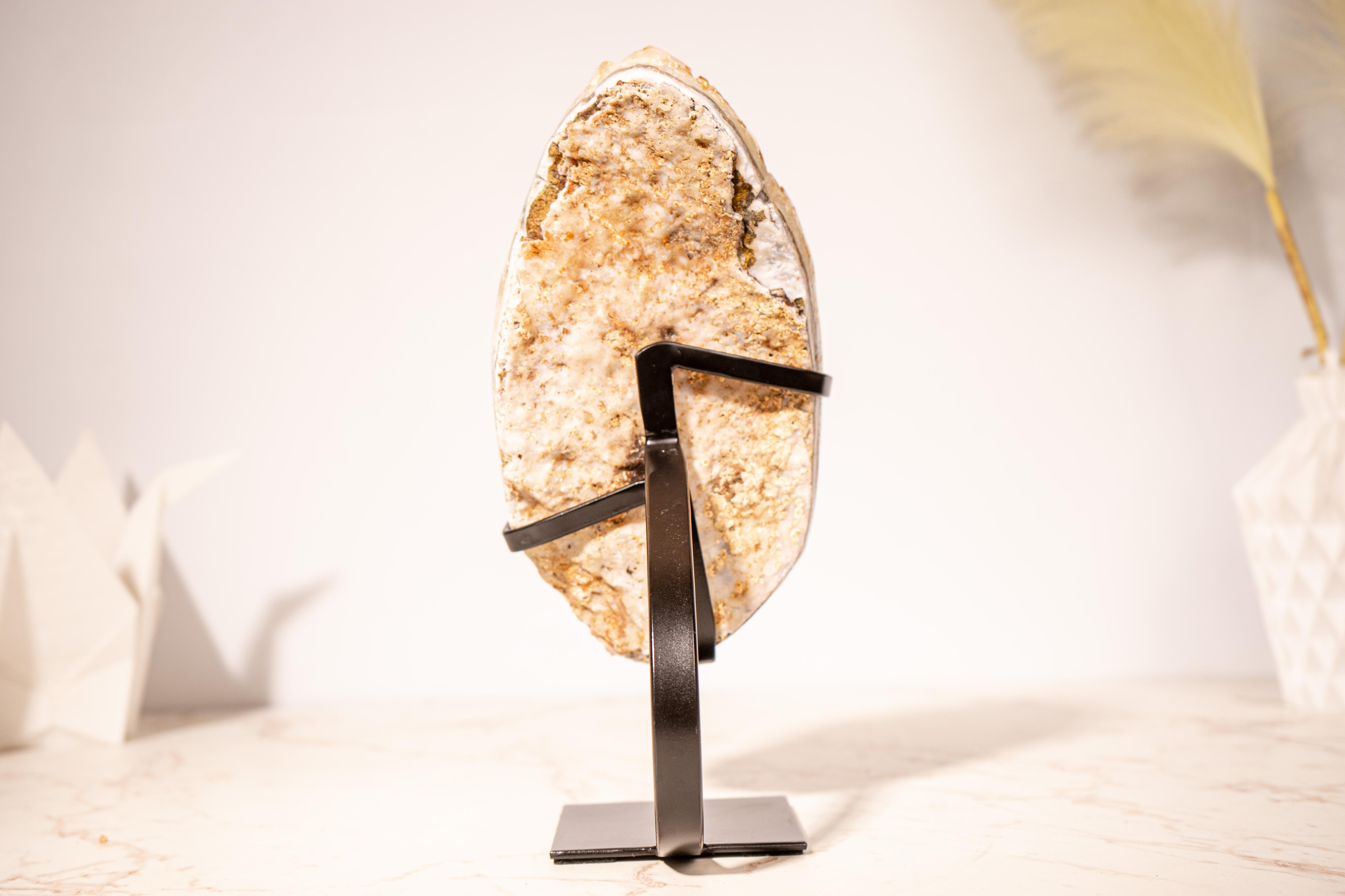 Brazilian Natural Citrine Crystal Cluster with High-Grade Orange Citrine Druzy, Oval