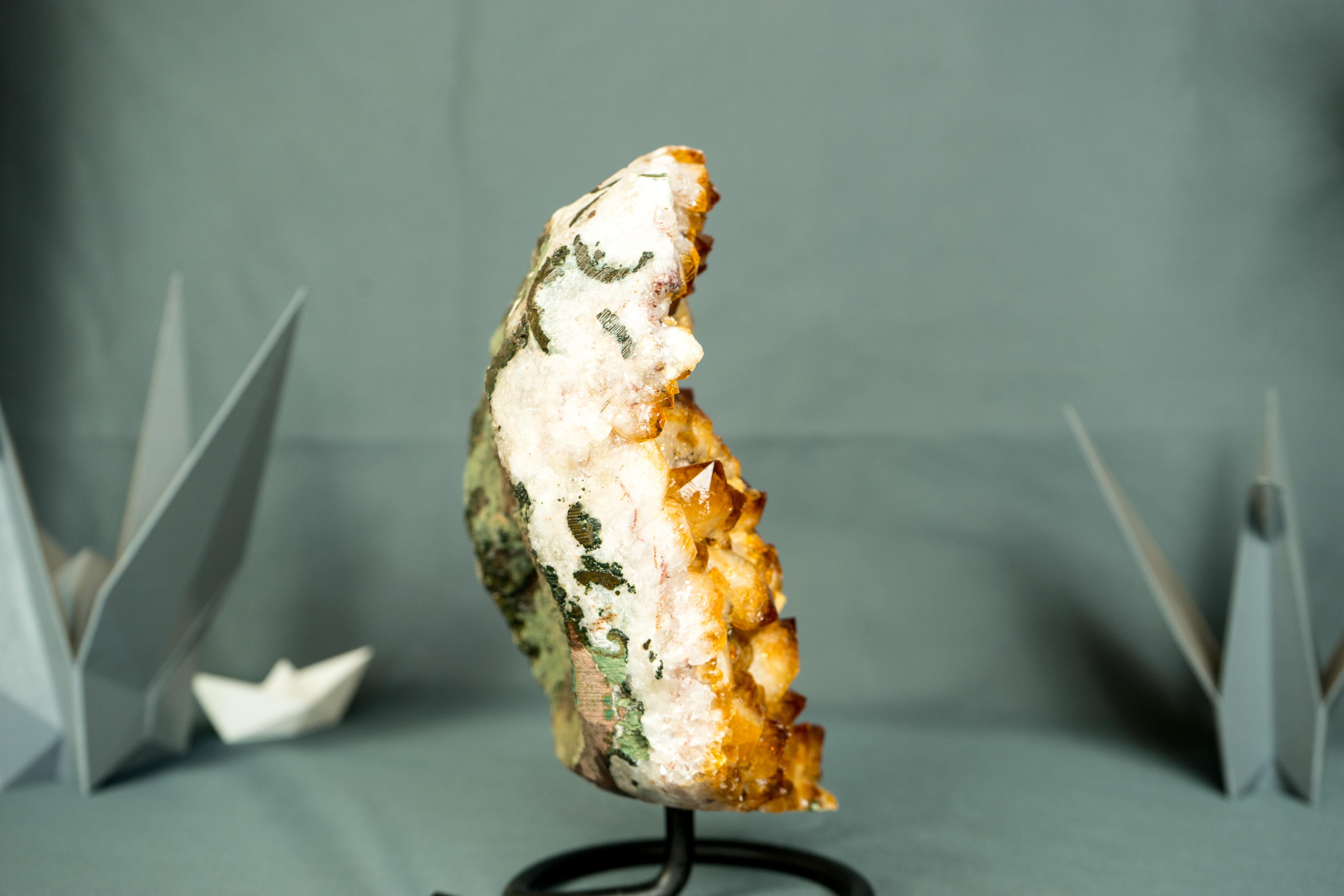 Natural Citrine Cluster with Superb Deep Orange Citrine Druzy and Rosette Flower For Sale 6