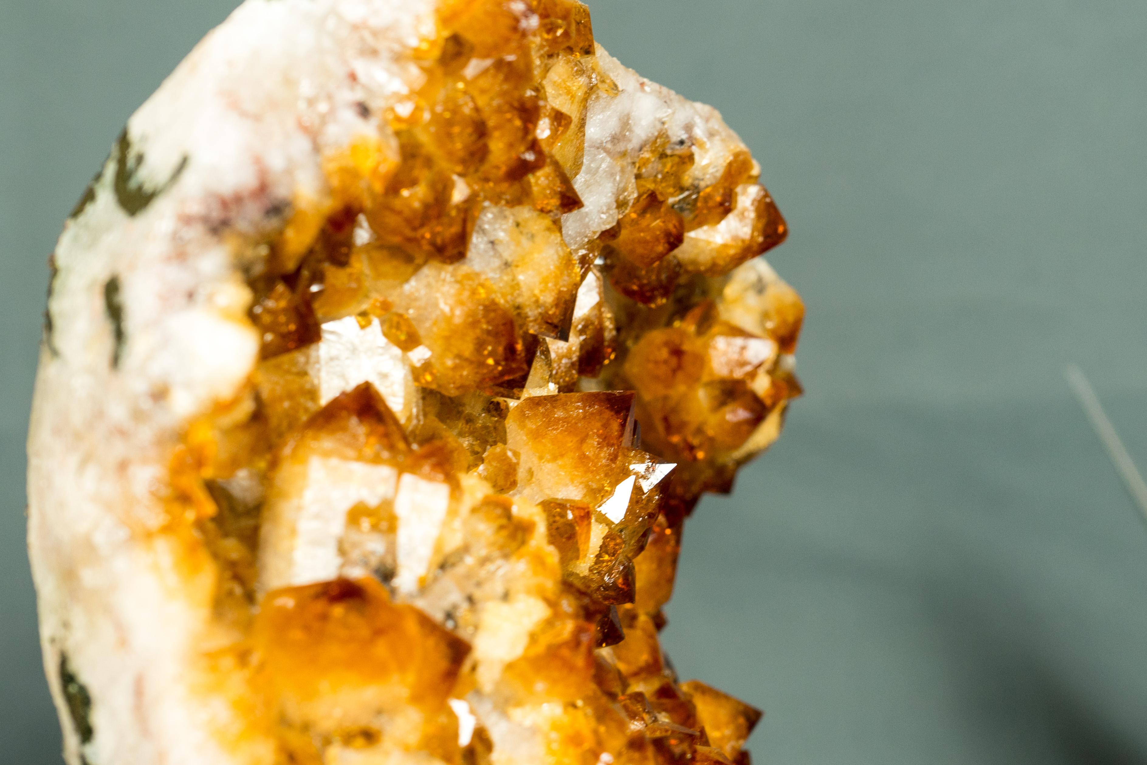 Natural Citrine Cluster with Superb Deep Orange Citrine Druzy and Rosette Flower For Sale 7