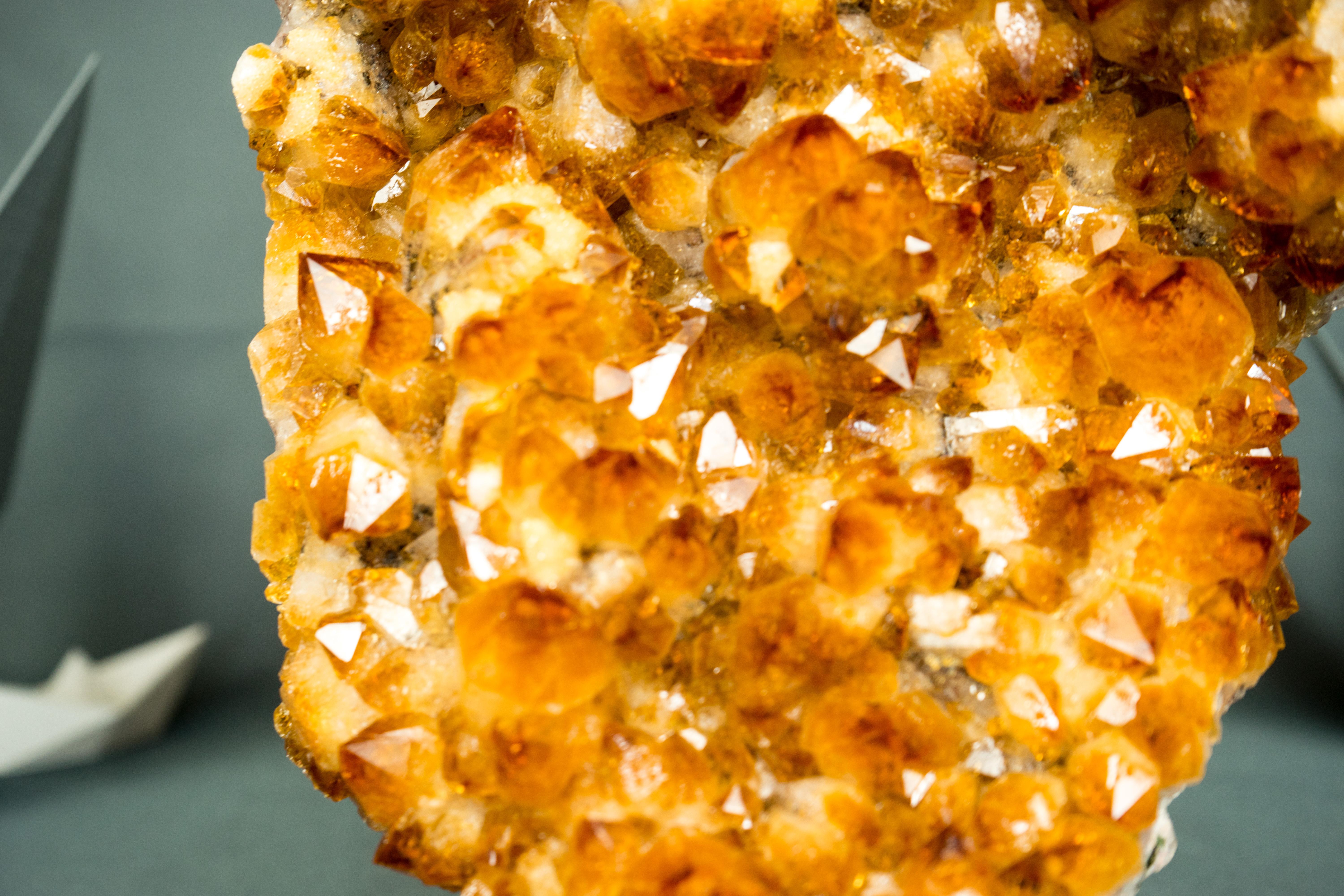 Natural Golden-Orange Citrine Cluster with AAA-Grade Shiny Citrine Druzy and Many Rosette Flowers

▫️ Description

A cherry-picked Citrine Cluster selected for its exceptional aesthetics and unique characteristics. This remarkable piece can serve as