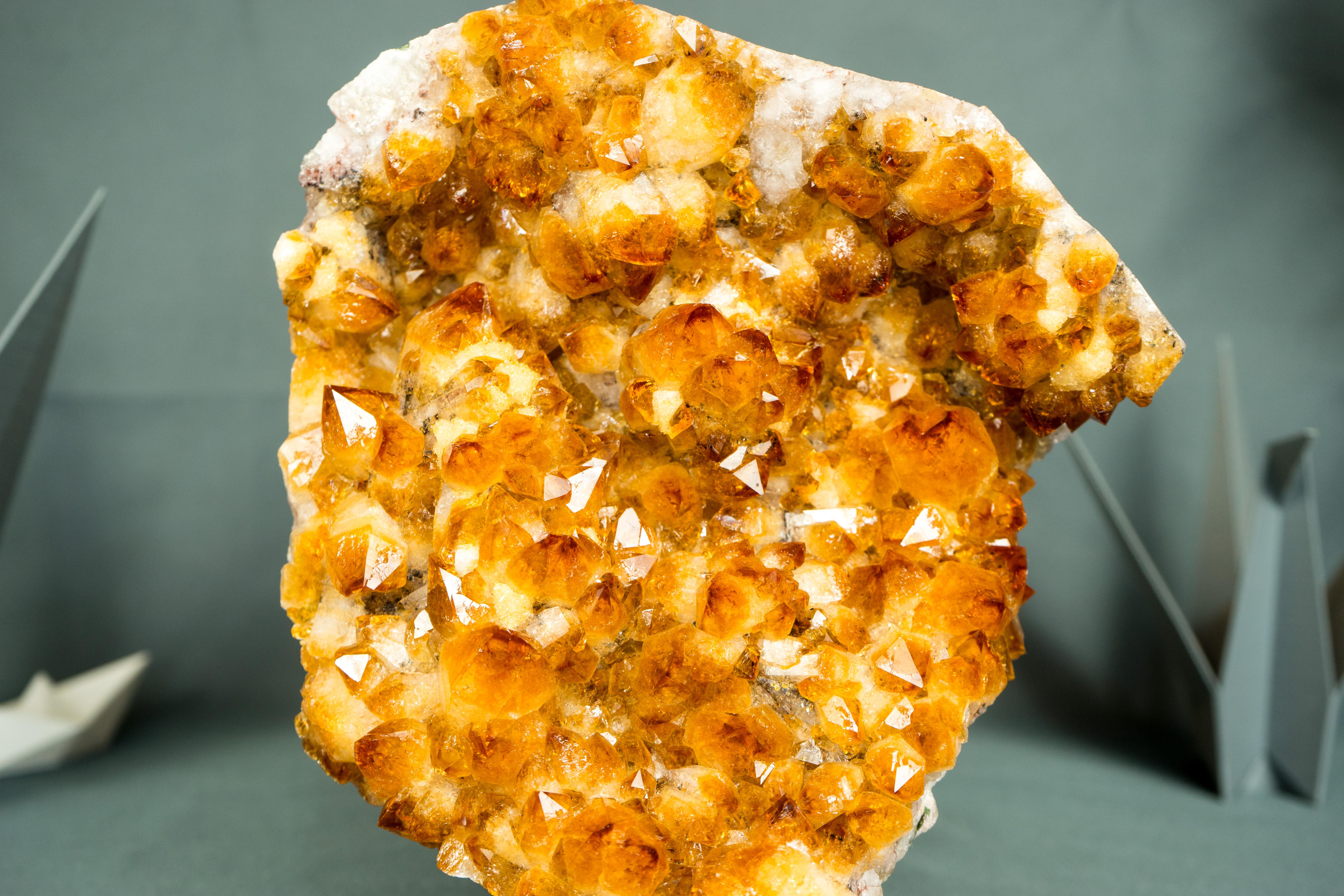 Brazilian Natural Citrine Cluster with Superb Deep Orange Citrine Druzy and Rosette Flower For Sale