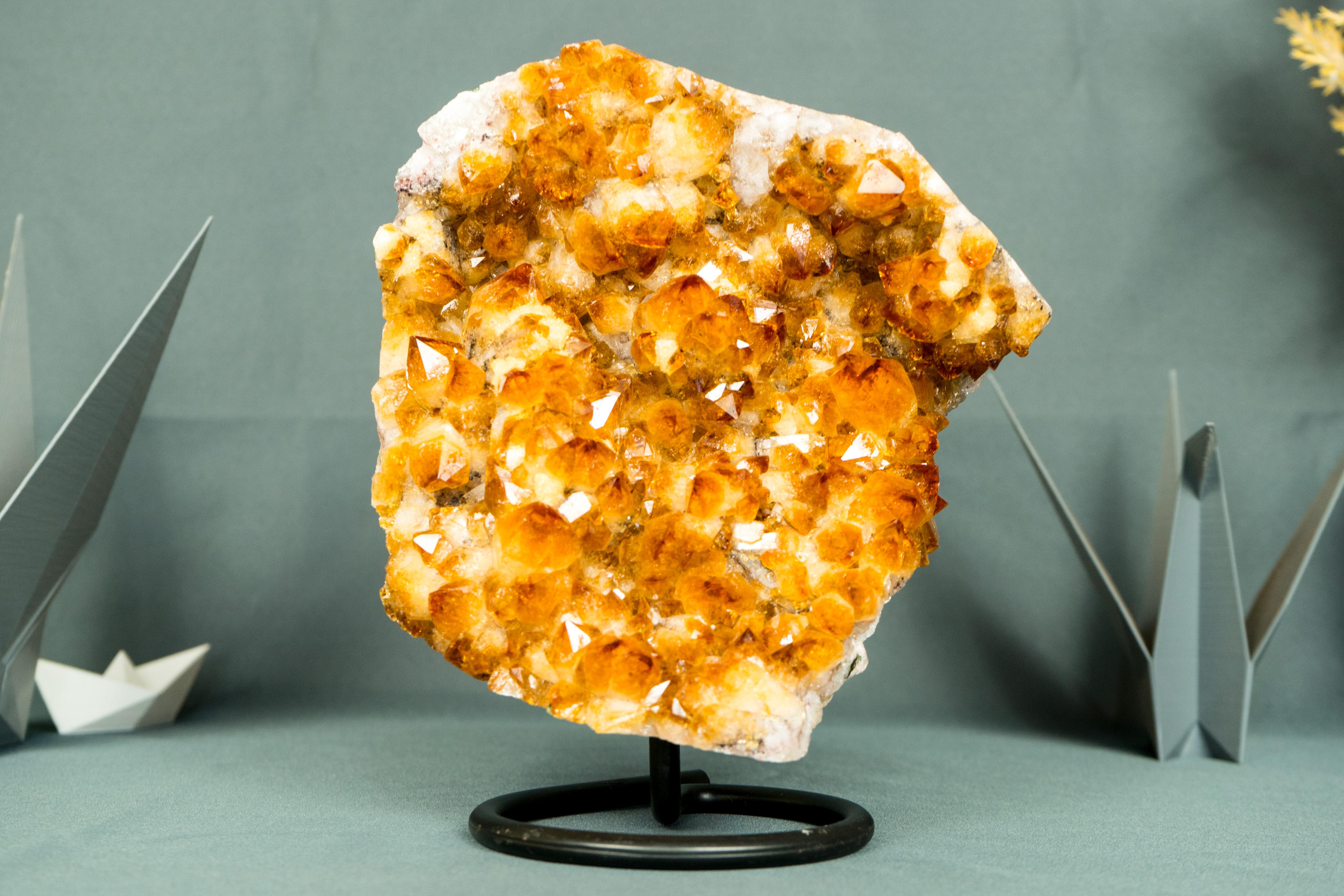 Crystal Natural Citrine Cluster with Superb Deep Orange Citrine Druzy and Rosette Flower For Sale