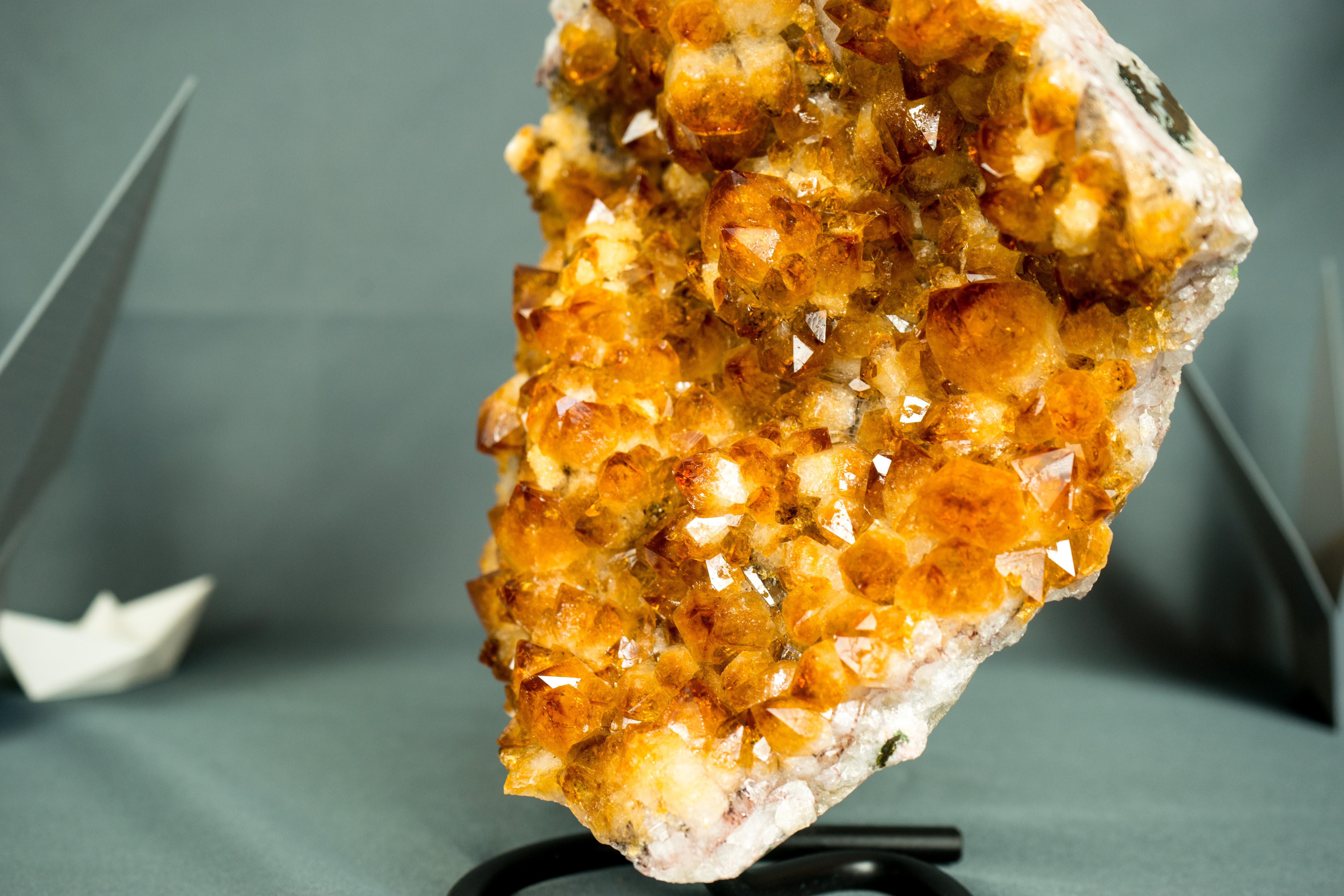 Natural Citrine Cluster with Superb Deep Orange Citrine Druzy and Rosette Flower For Sale 2