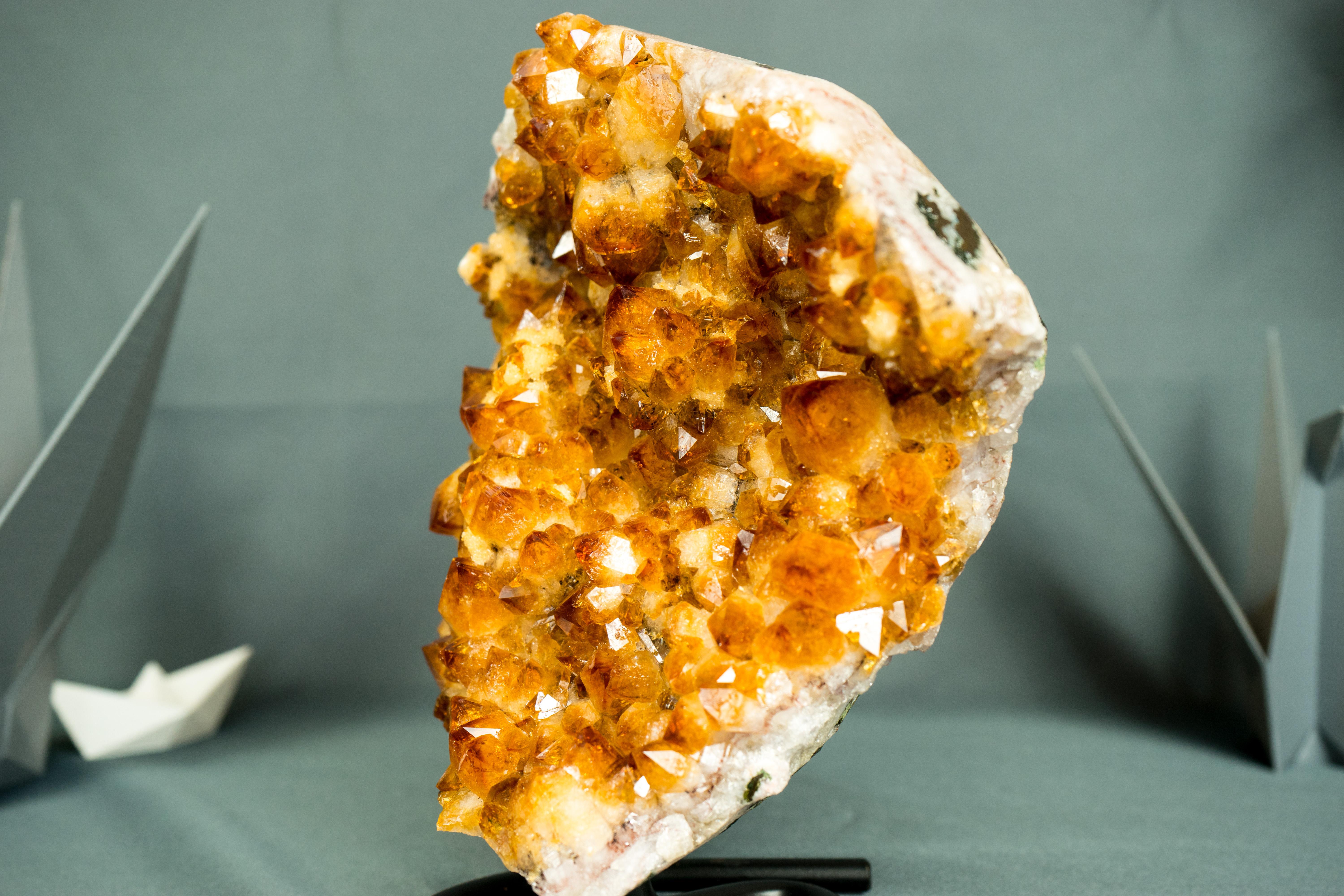 Natural Citrine Cluster with Superb Deep Orange Citrine Druzy and Rosette Flower For Sale 3