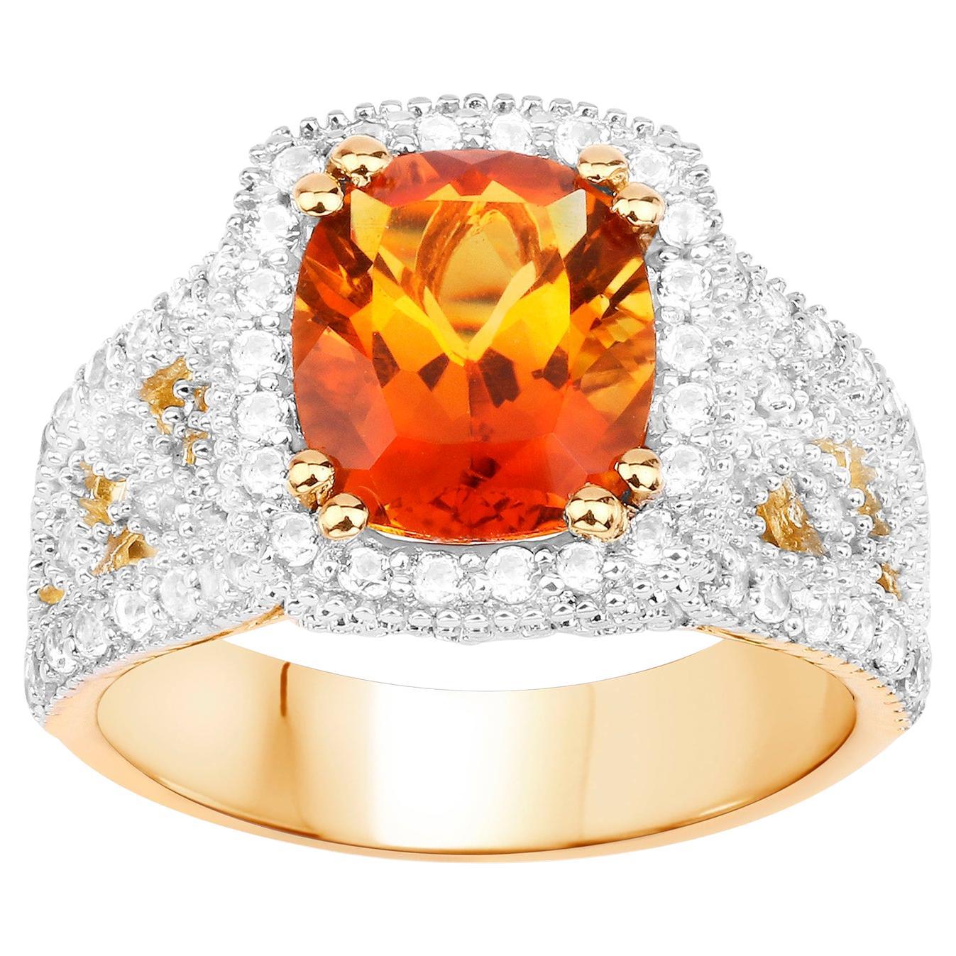 Bague cocktail en citrine naturelle avec topaze blanche de 3,70 carats au total