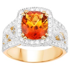 Anillo Cóctel Citrino Natural Con Topacios Blancos 3,70 Quilates Total