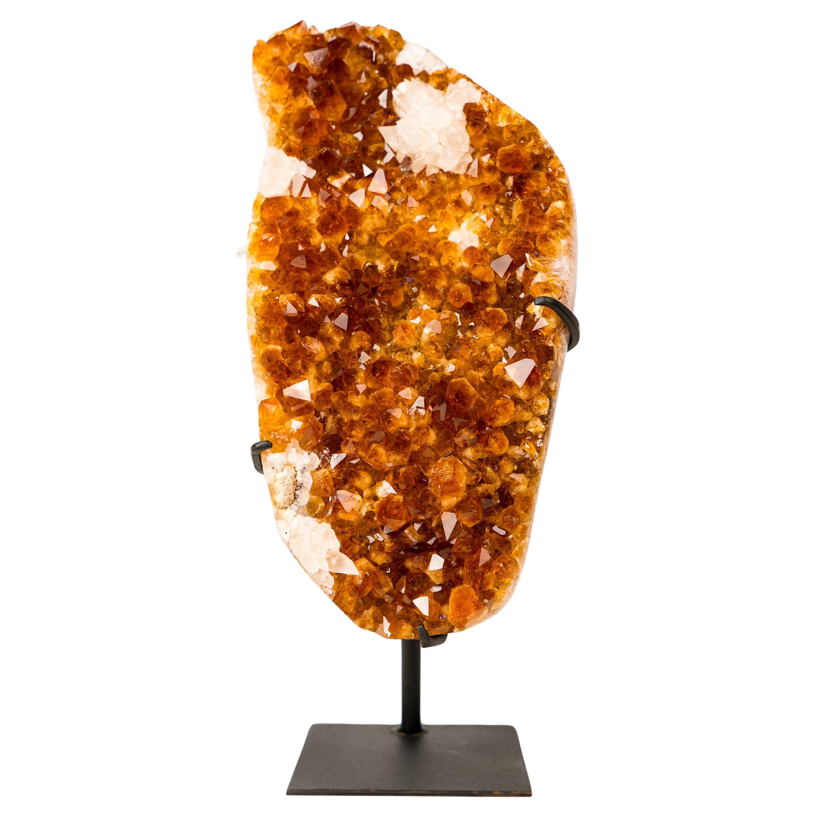 Natural Citrine Crystal Cluster with Calcite Inclusions For Sale