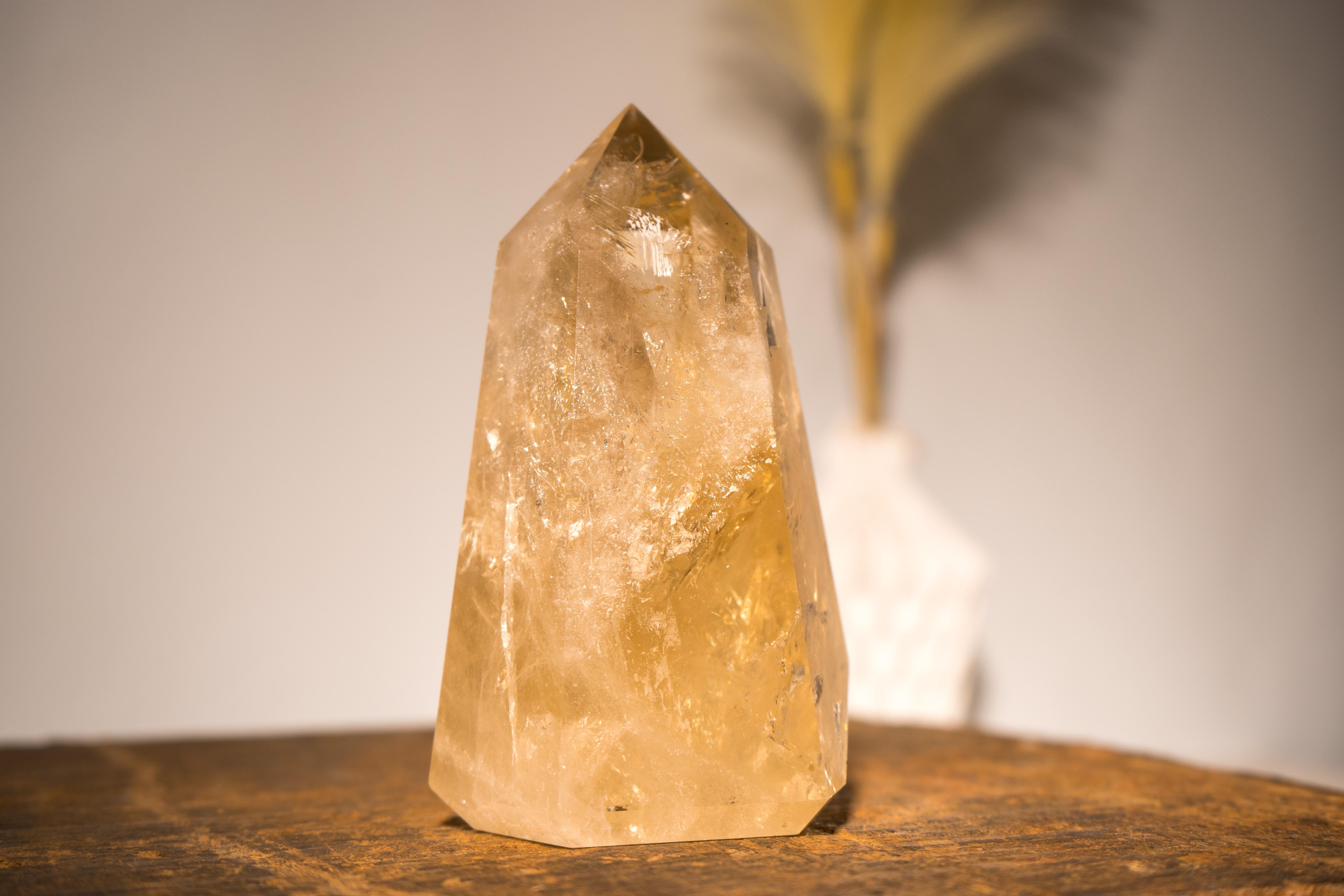 Brazilian Natural Citrine Crystal Quartz Obelisk, Genuine Yellow Citrine Point Generator For Sale