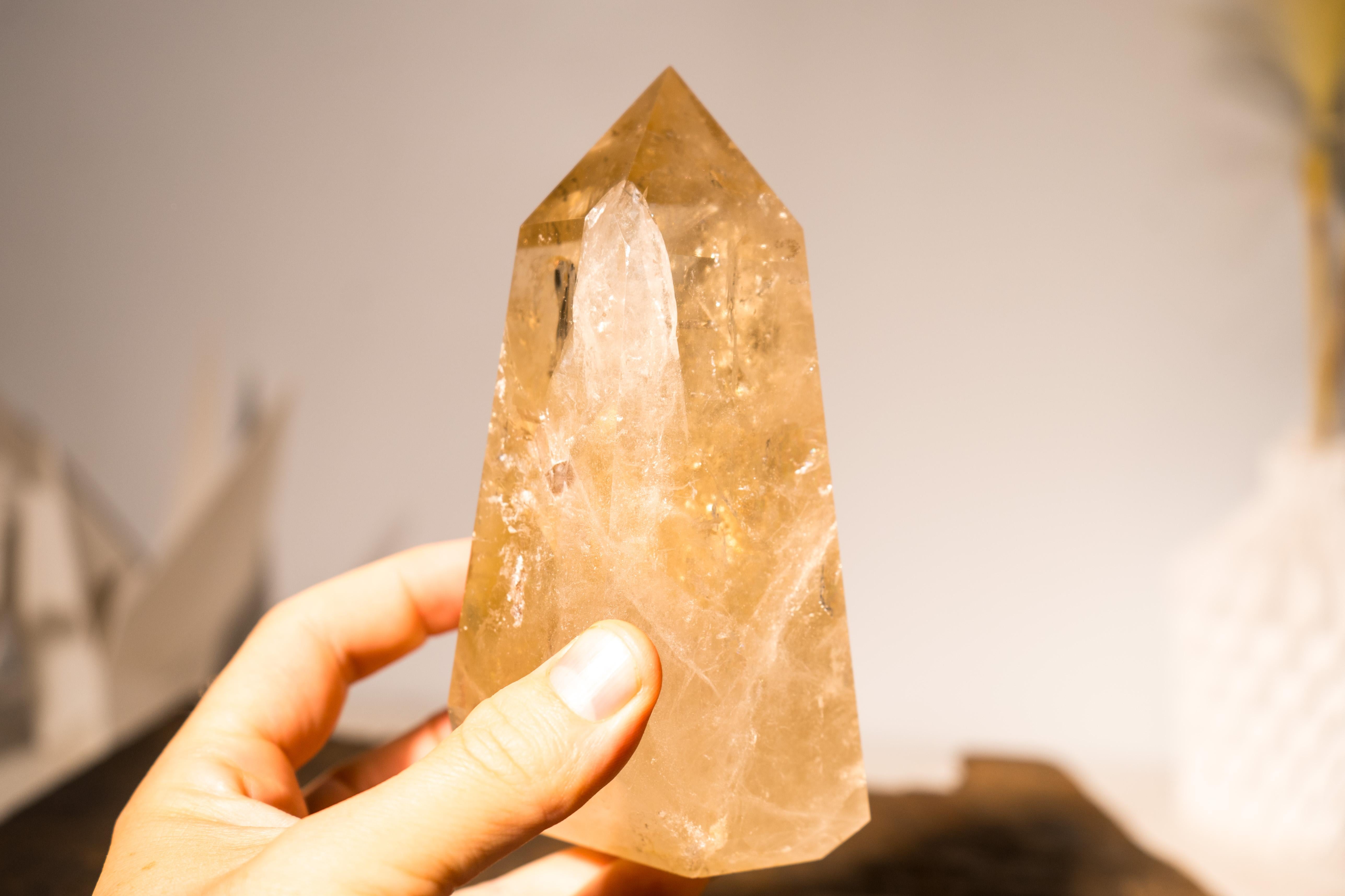 Natural Citrine Crystal Quartz Obelisk, Genuine Yellow Citrine Point Generator For Sale 1