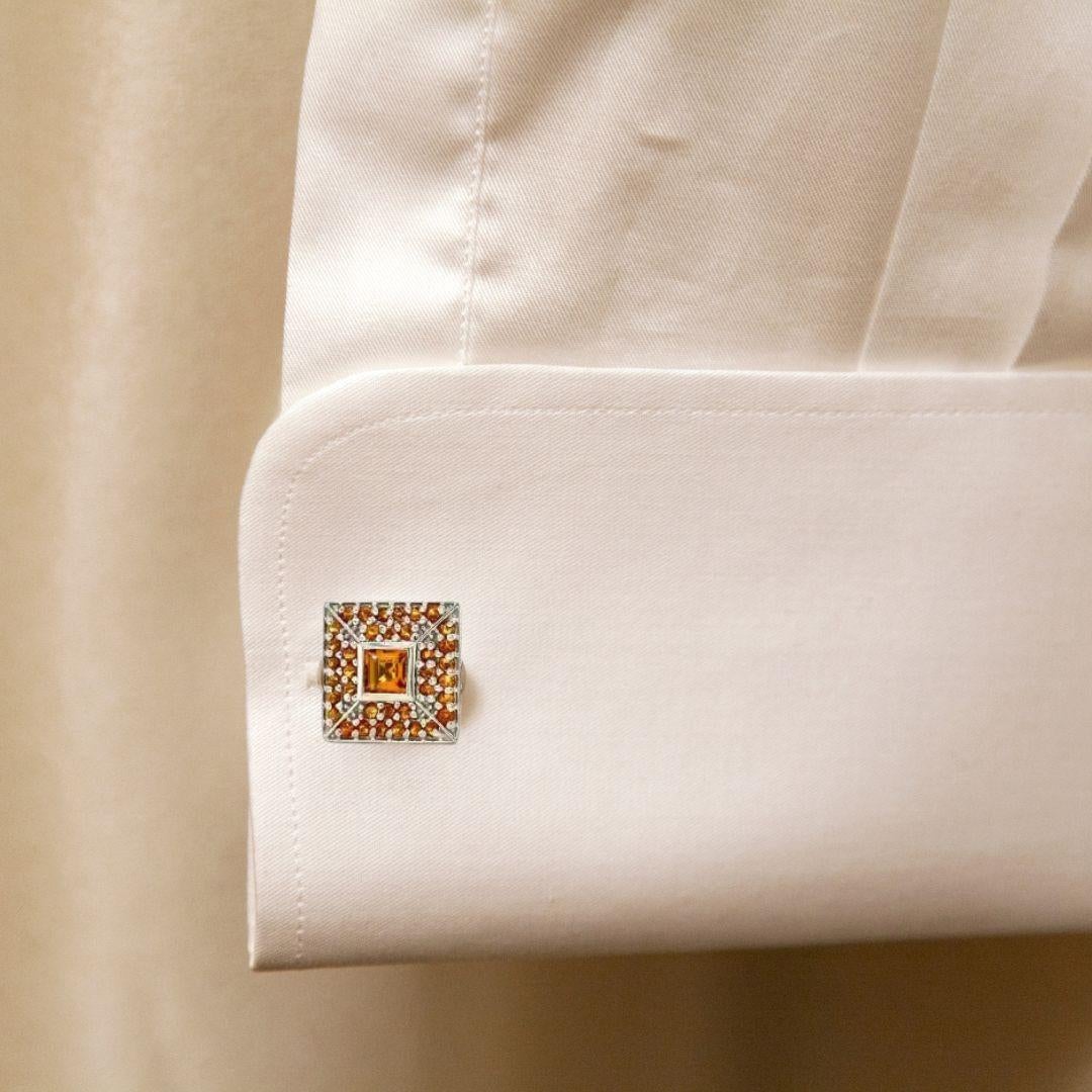 These Square Shape Citrine Studded Cufflinks in 925 Sterling Silver are elegant accessories crafted with natural citrine which is associated with positivity, abundance and success.
These are used for securing shirt cuffs and makes a bold fashion