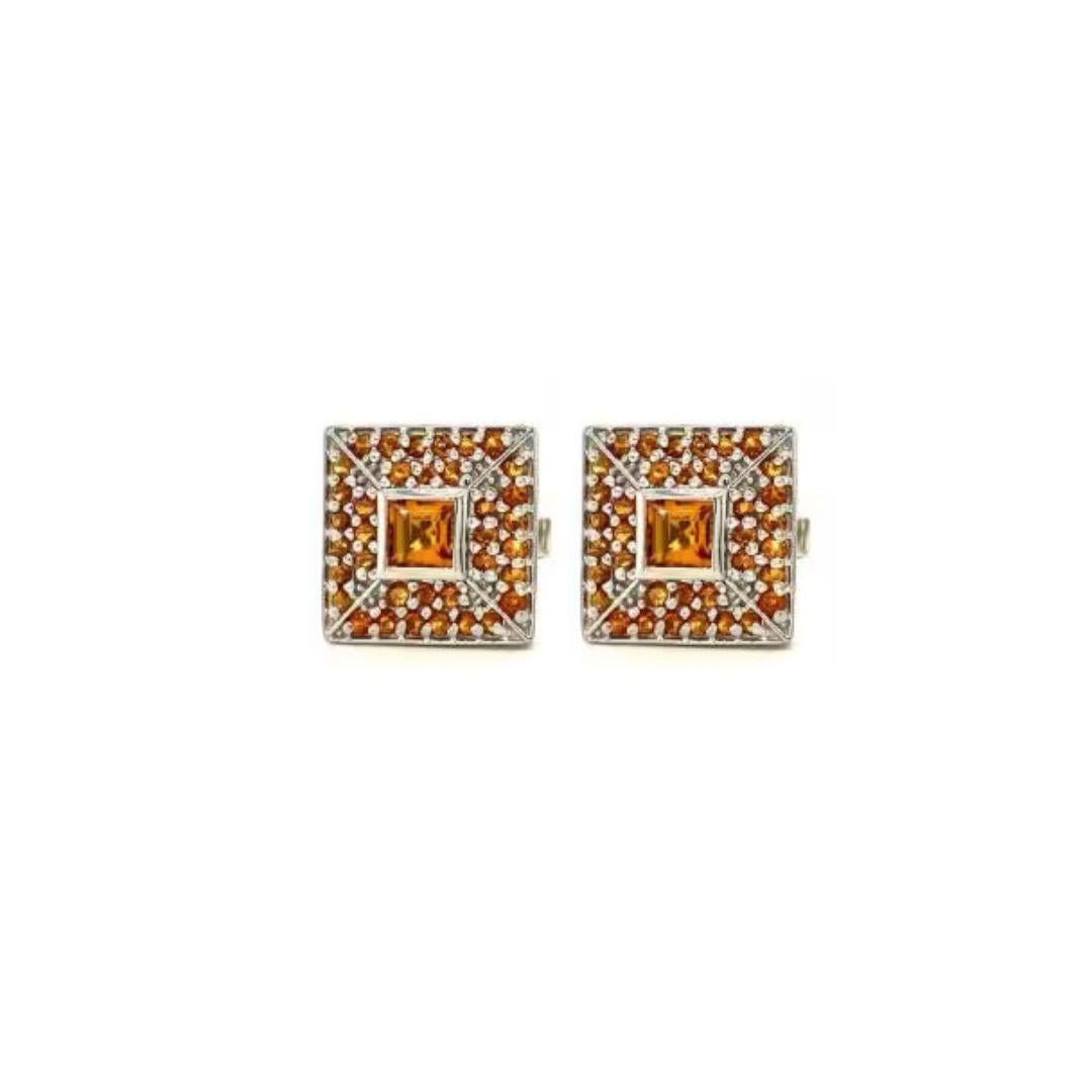 Contemporary Square Shape Citrine Studded Cufflinks Made in 925 Sterling Silver For Sale