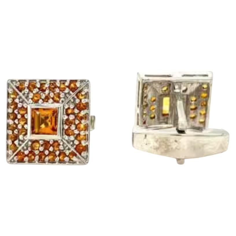 Square Shape Citrine Studded Cufflinks Made in 925 Sterling Silver For Sale