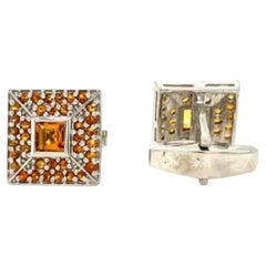 Square Shape Citrine Studded Cufflinks Made in 925 Sterling Silver