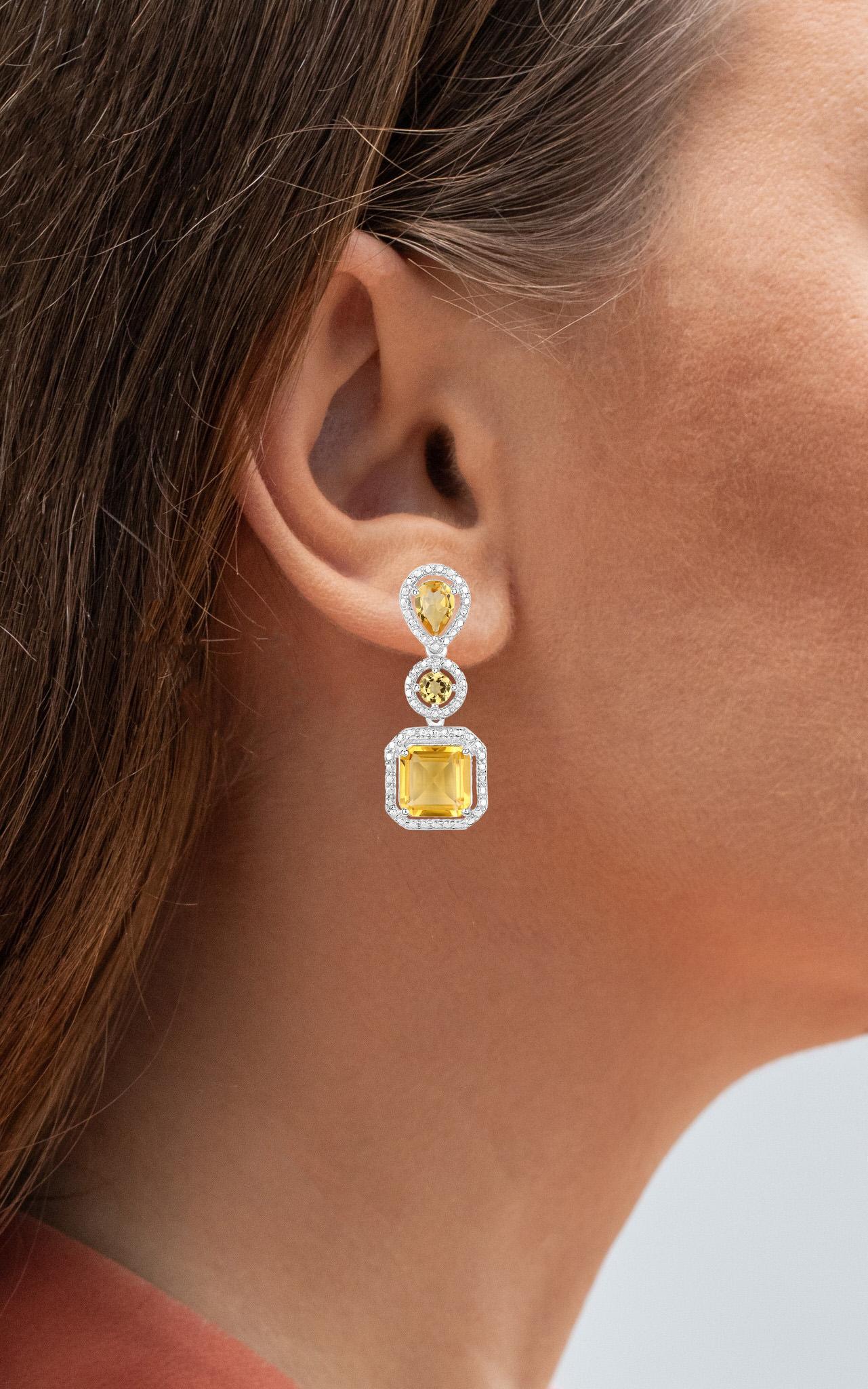 Taille mixte Pendants d'oreilles en citrine naturelle de 7,5 carats au total en vente
