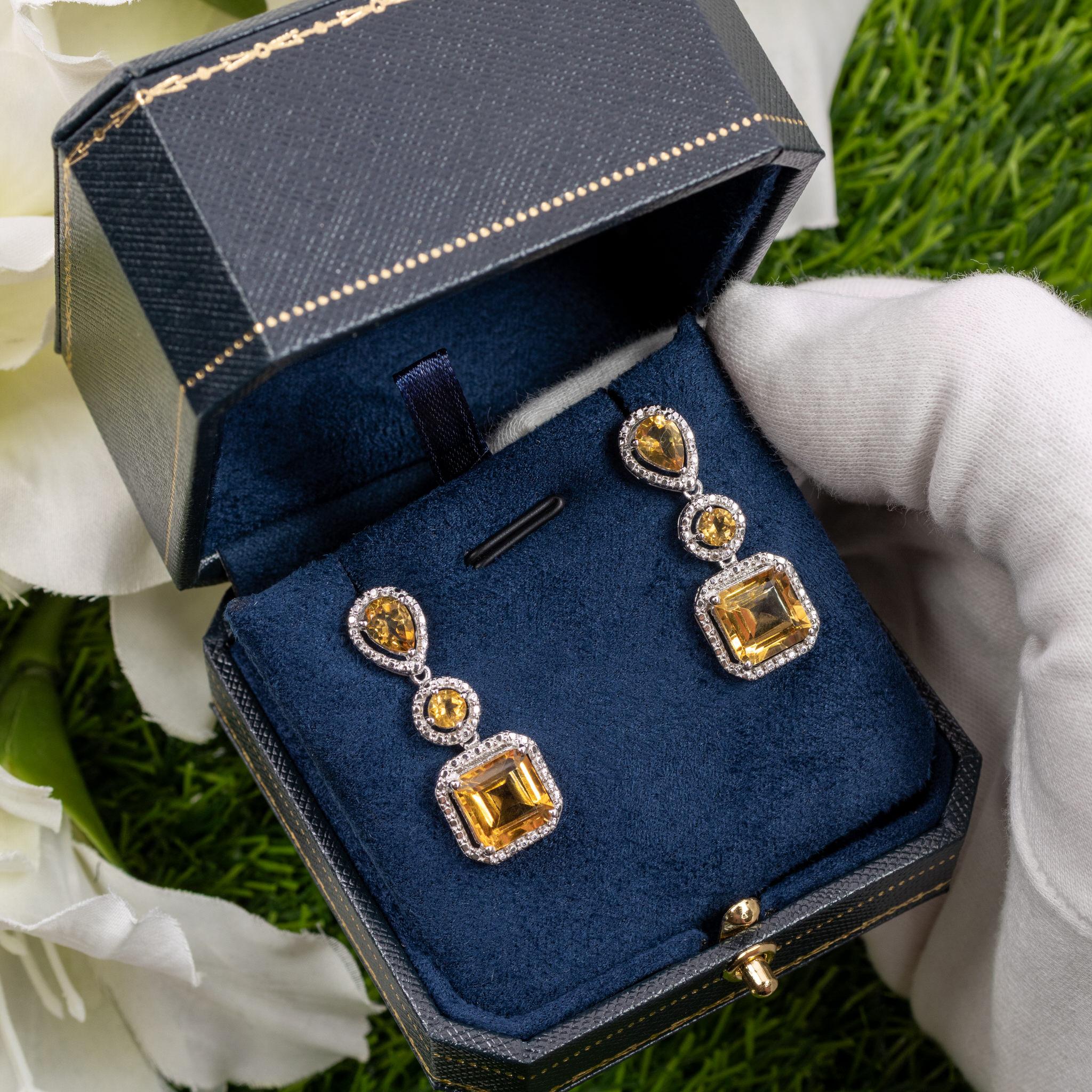Pendientes Colgantes de Citrino Natural 7,5 Quilates Total Contemporáneo en venta