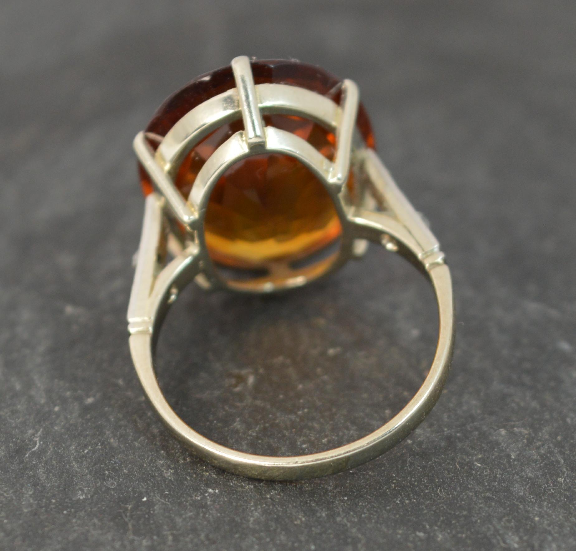Natural Citrine Diamond and 18 White Carat Gold Statement Solitaire Ring 5