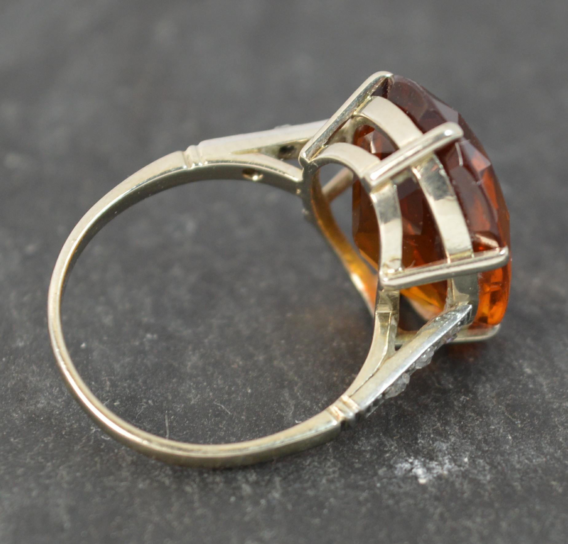 Natural Citrine Diamond and 18 White Carat Gold Statement Solitaire Ring 6