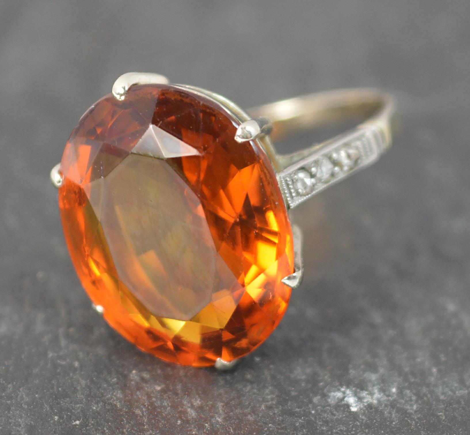 Natural Citrine Diamond and 18 White Carat Gold Statement Solitaire Ring 7