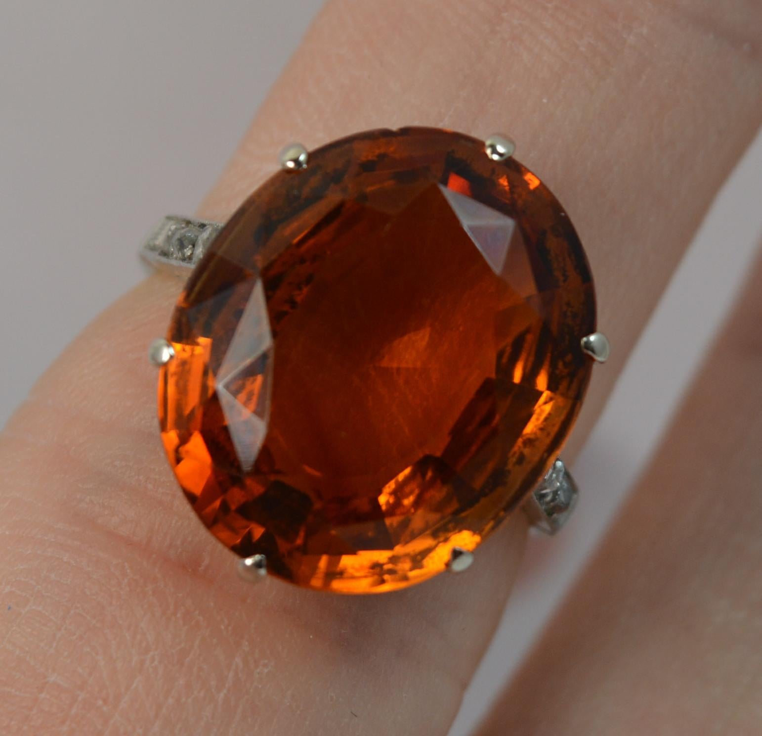Edwardian Natural Citrine Diamond and 18 White Carat Gold Statement Solitaire Ring