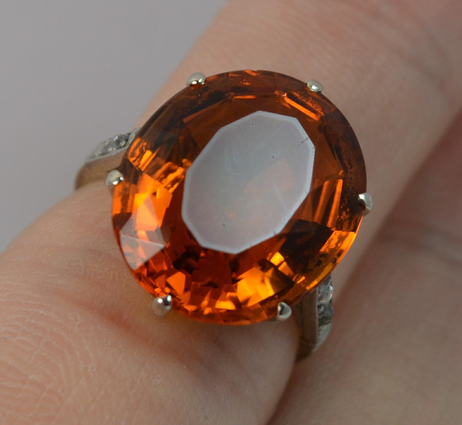 Natural Citrine Diamond and 18 White Carat Gold Statement Solitaire Ring In Good Condition In St Helens, GB