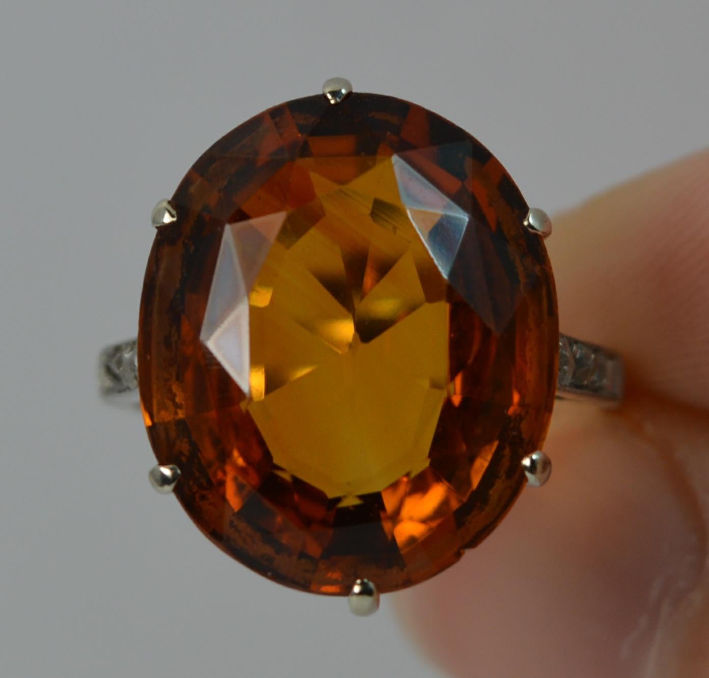 Women's Natural Citrine Diamond and 18 White Carat Gold Statement Solitaire Ring